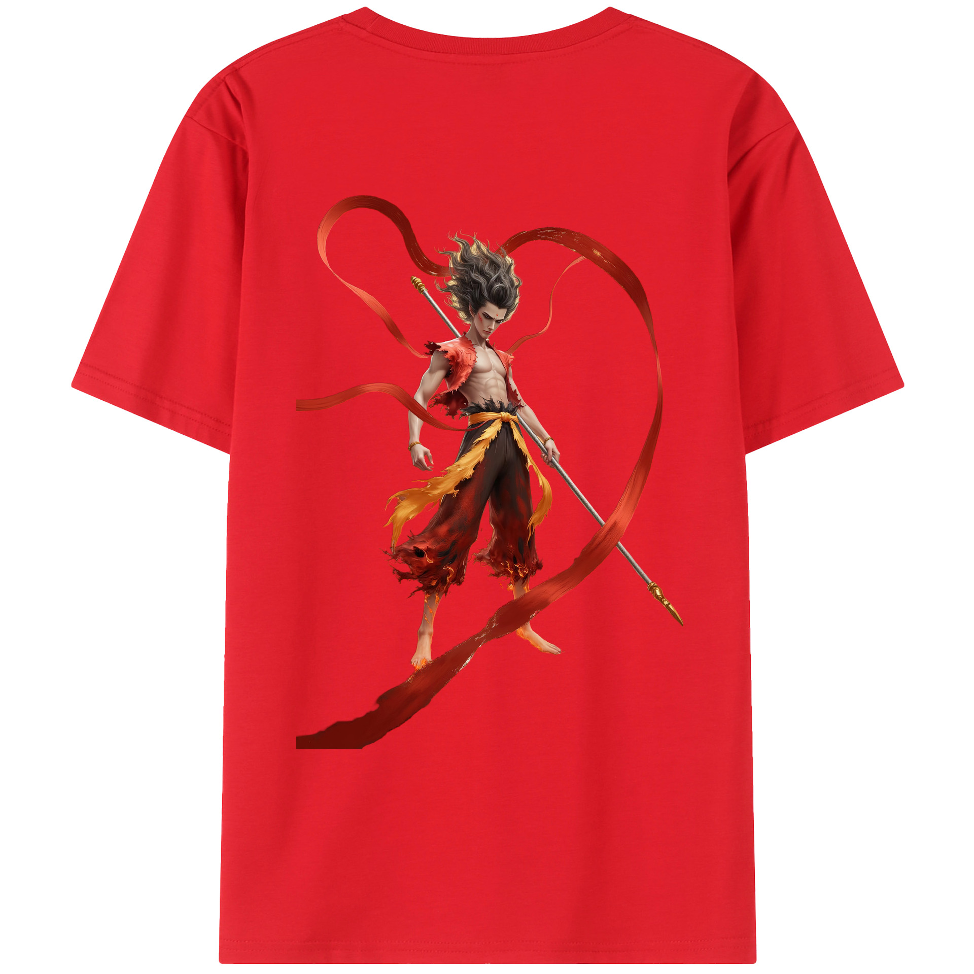 （画像用） Ne Zha 2 ナタ 魔童の大暴れ 綿100％ メンズ半袖Tシャツ（バックプリント） 通気性