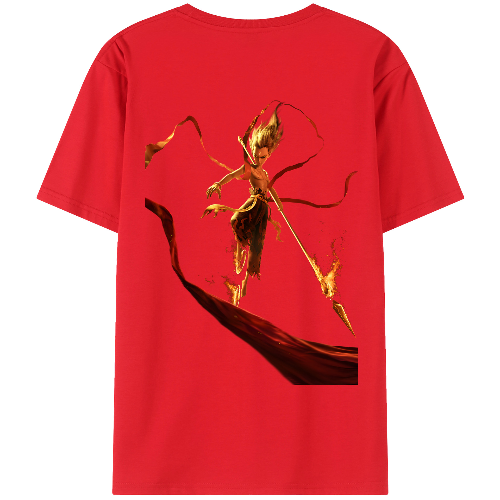 （画像用） Ne Zha 2 ナタ 魔童の大暴れ 綿100％ メンズ半袖Tシャツ（バックプリント） 通気性