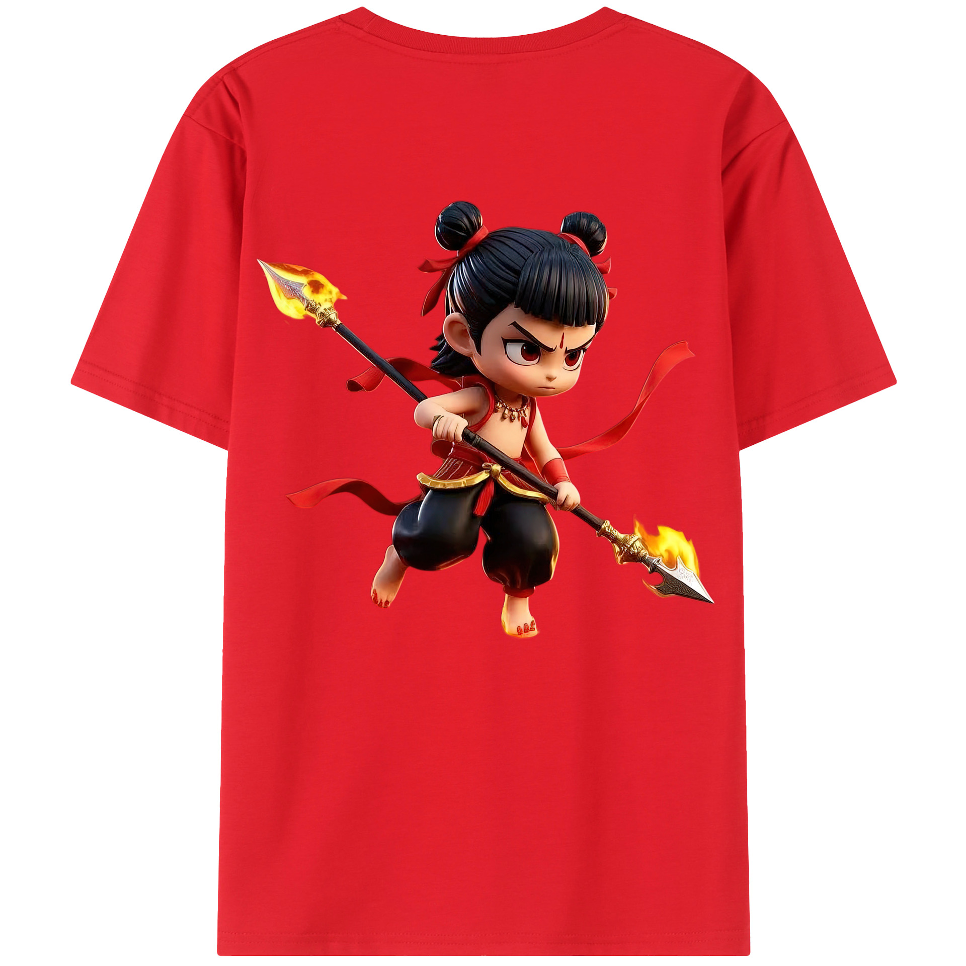 （画像用） Ne Zha 2 ナタ 魔童の大暴れ 綿100％ メンズ半袖Tシャツ（バックプリント） 通気性