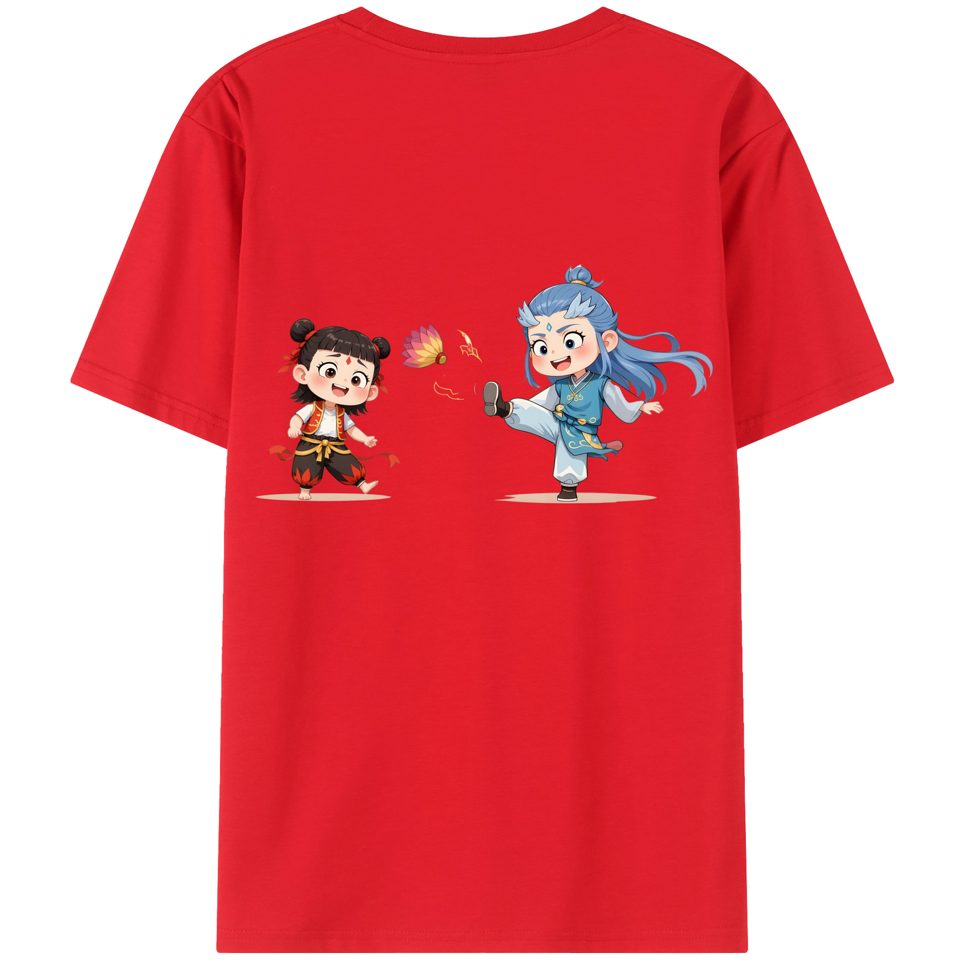 （画像用） Ne Zha 2 ナタ 魔童の大暴れ 綿100％ メンズ半袖Tシャツ（バックプリント） 通気性