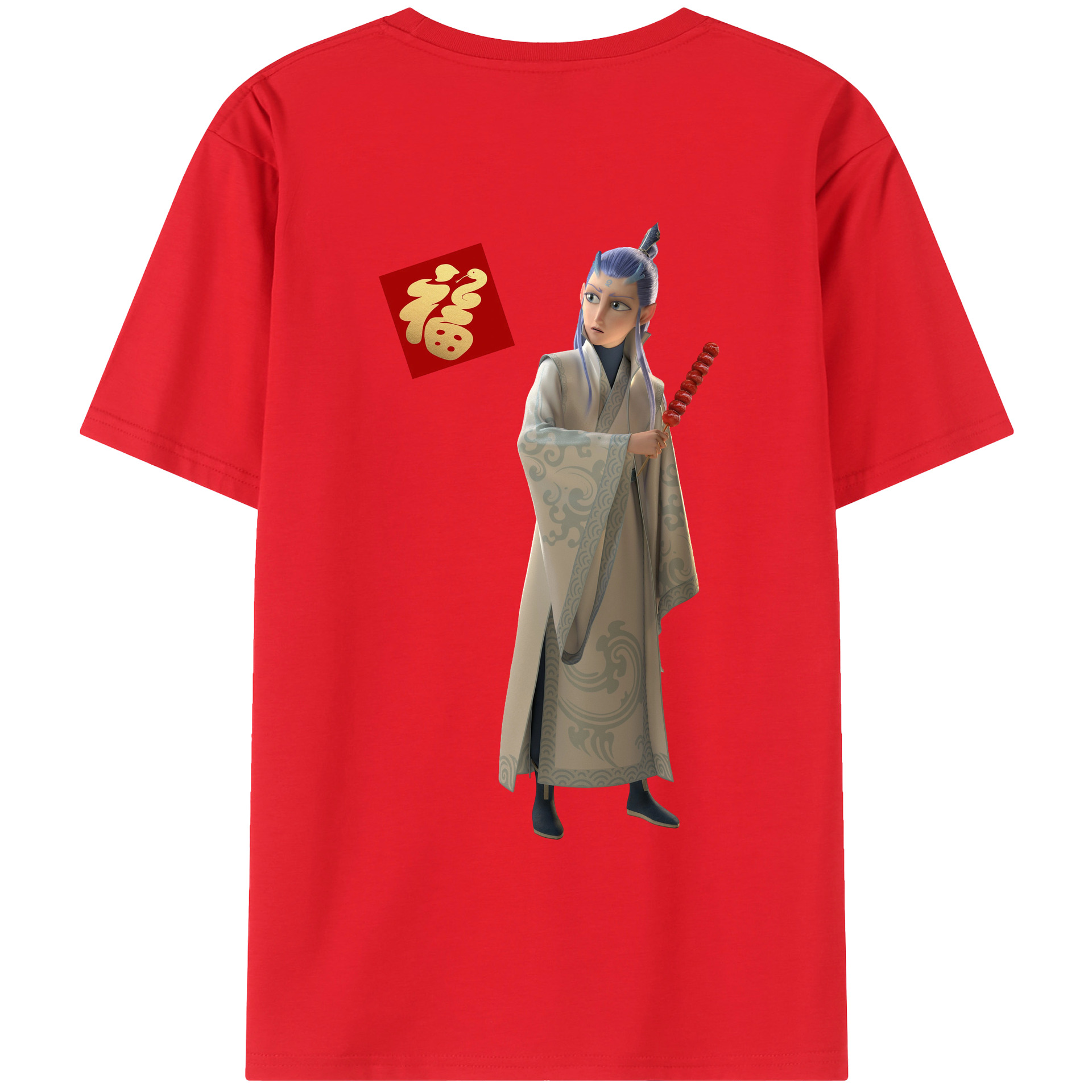 （画像用） Ne Zha 2 ナタ 魔童の大暴れ 綿100％ メンズ半袖Tシャツ（バックプリント） 通気性