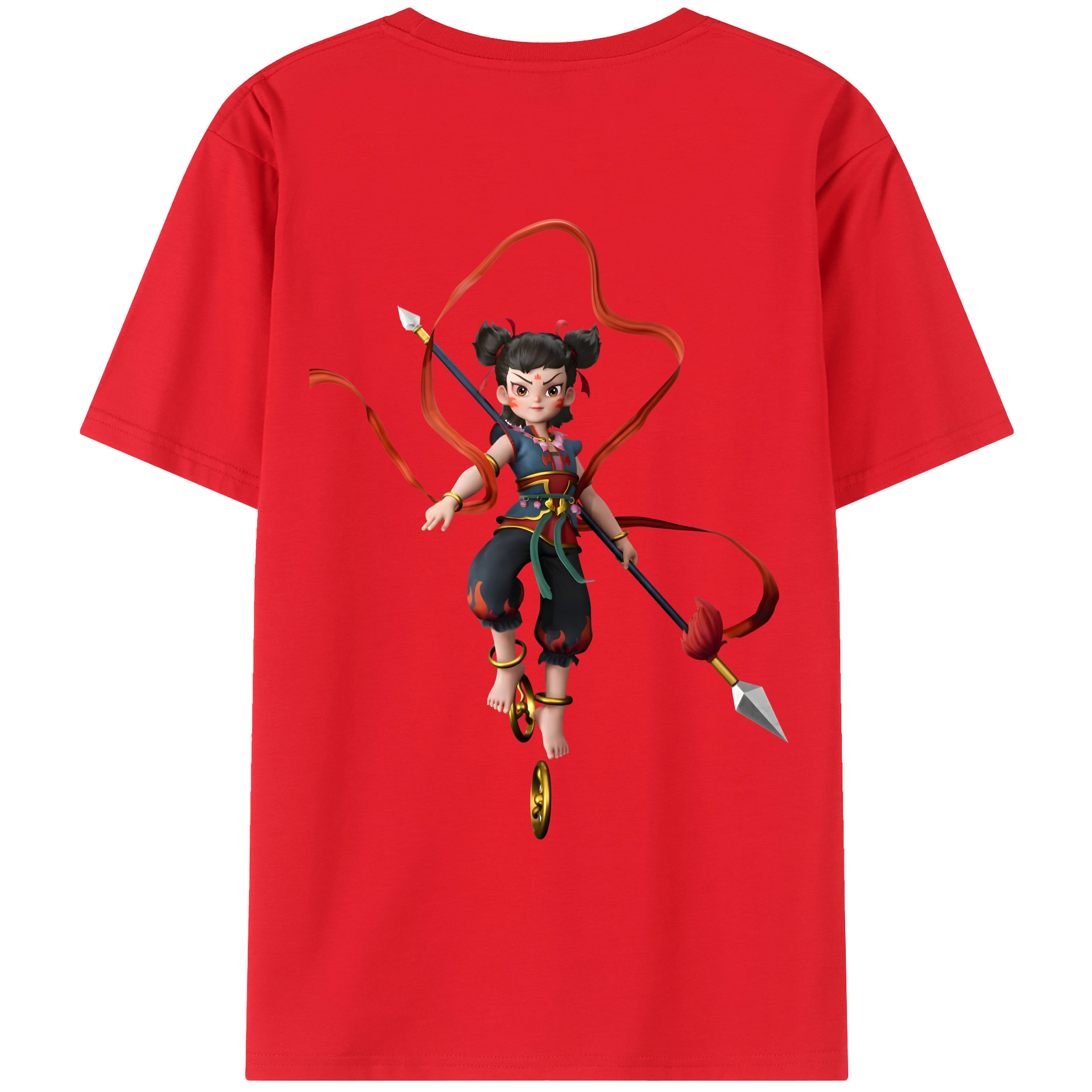 （画像用） Ne Zha 2 ナタ 魔童の大暴れ 綿100％ メンズ半袖Tシャツ（バックプリント） 通気性