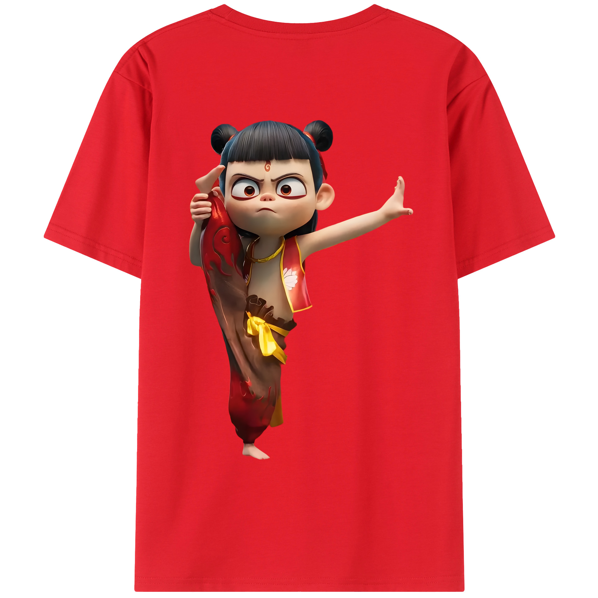 （画像用） Ne Zha 2 ナタ 魔童の大暴れ 綿100％ メンズ半袖Tシャツ（バックプリント） 通気性