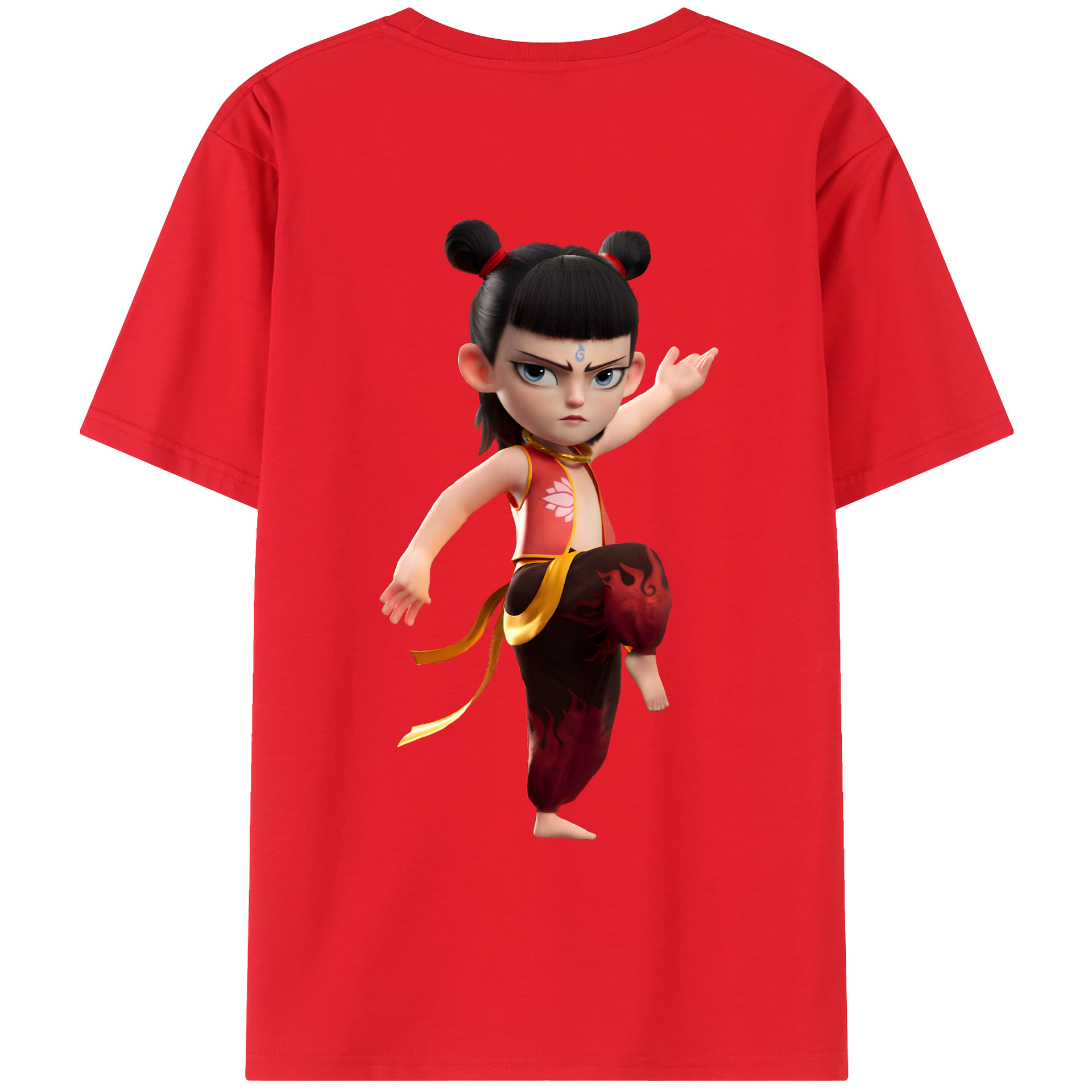 （画像用） Ne Zha 2 ナタ 魔童の大暴れ 綿100％ メンズ半袖Tシャツ（バックプリント） 通気性
