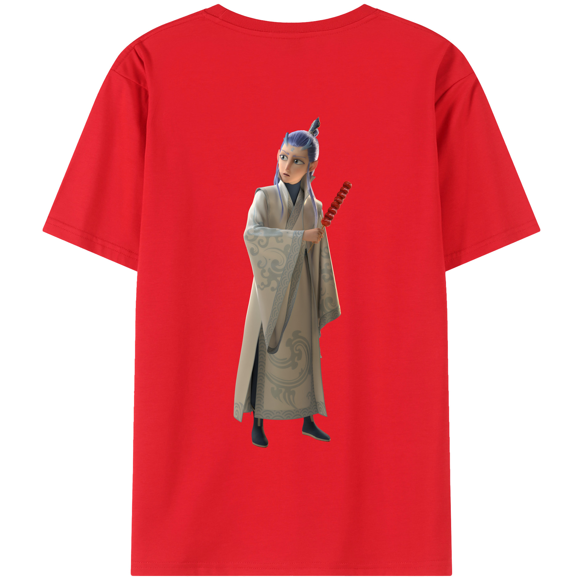 （画像用） Ne Zha 2 ナタ 魔童の大暴れ 綿100％ メンズ半袖Tシャツ（バックプリント） 通気性