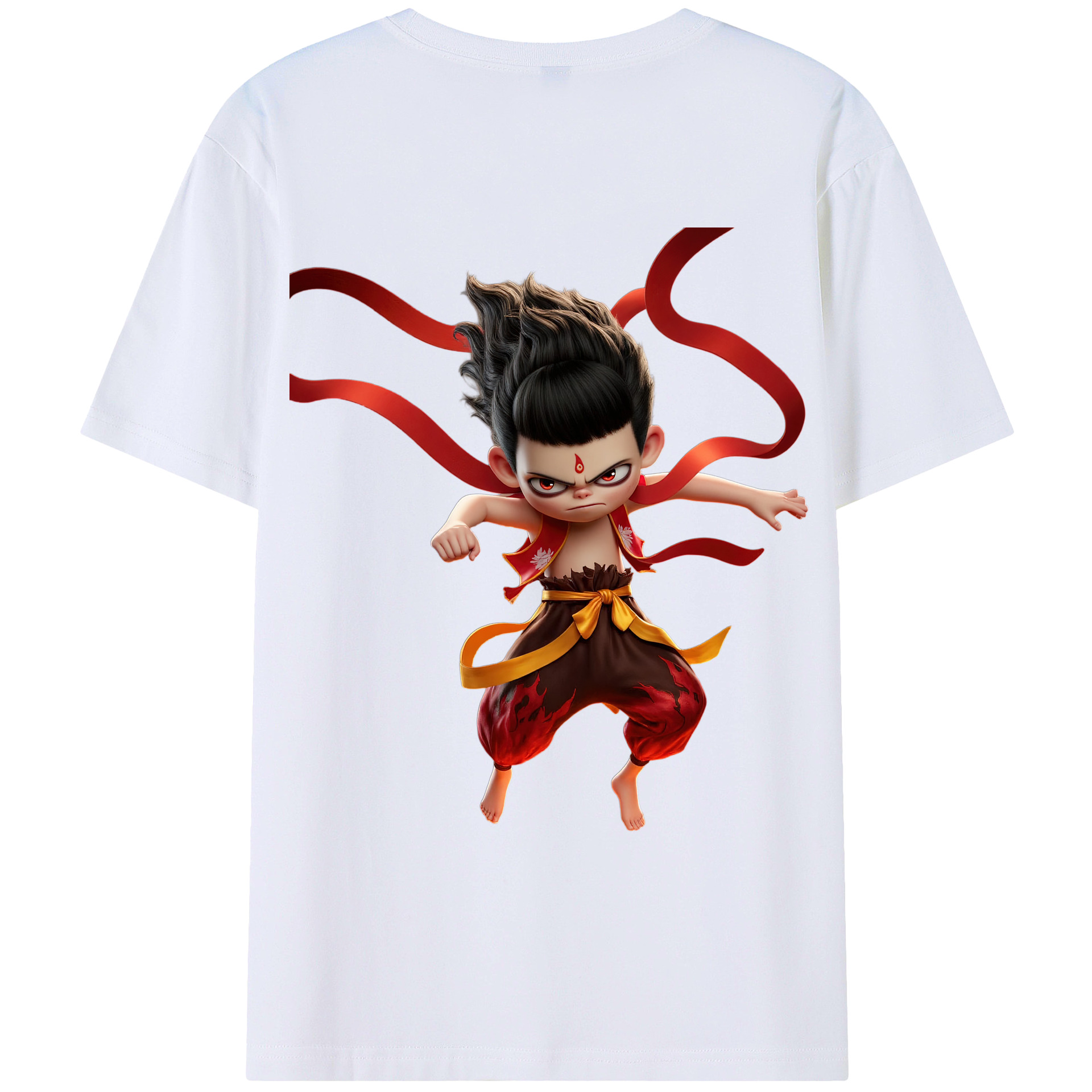 （画像用） Ne Zha 2 ナタ 魔童の大暴れ 綿100％ メンズ半袖Tシャツ（バックプリント） 通気性