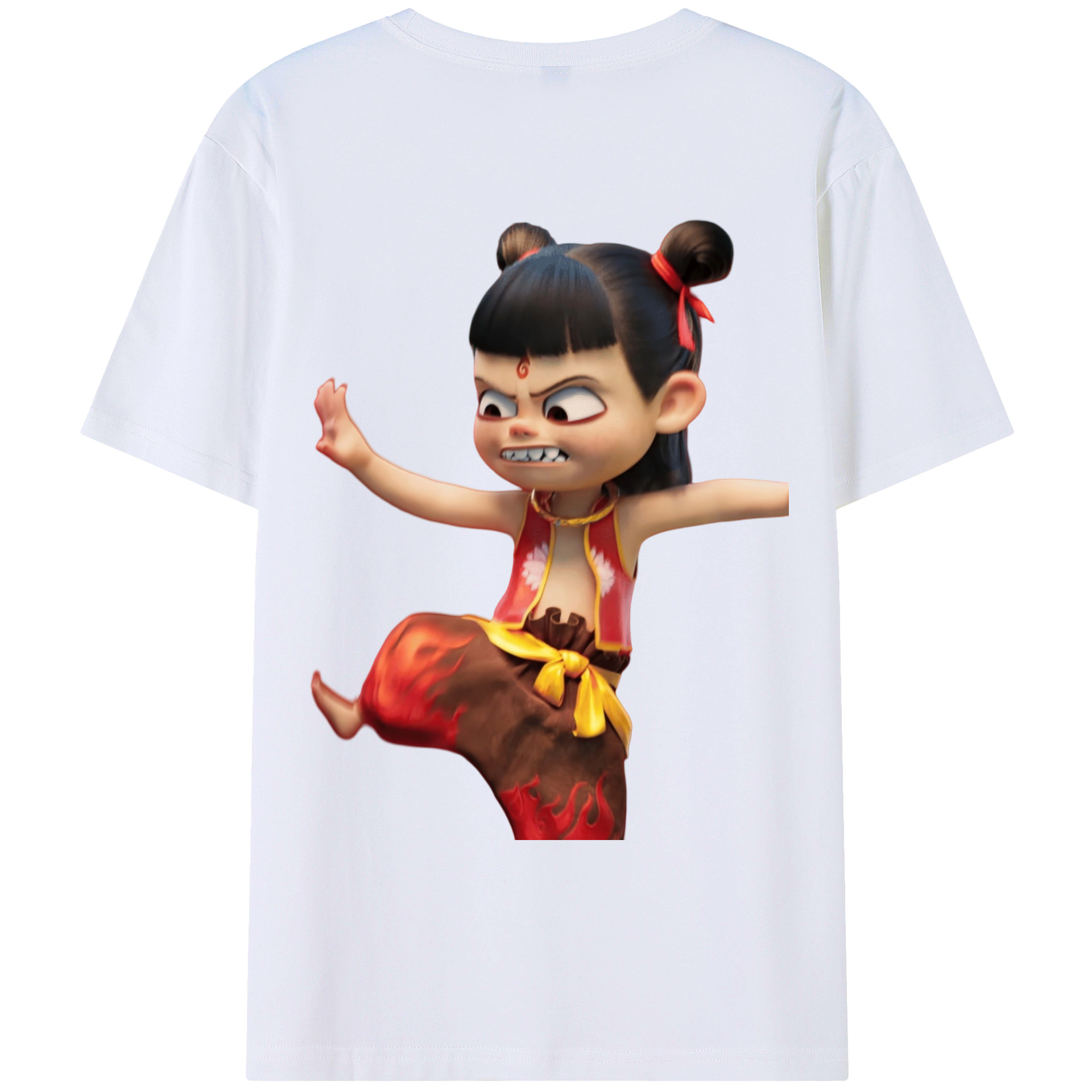 （画像用） Ne Zha 2 ナタ 魔童の大暴れ 綿100％ メンズ半袖Tシャツ（バックプリント） 通気性
