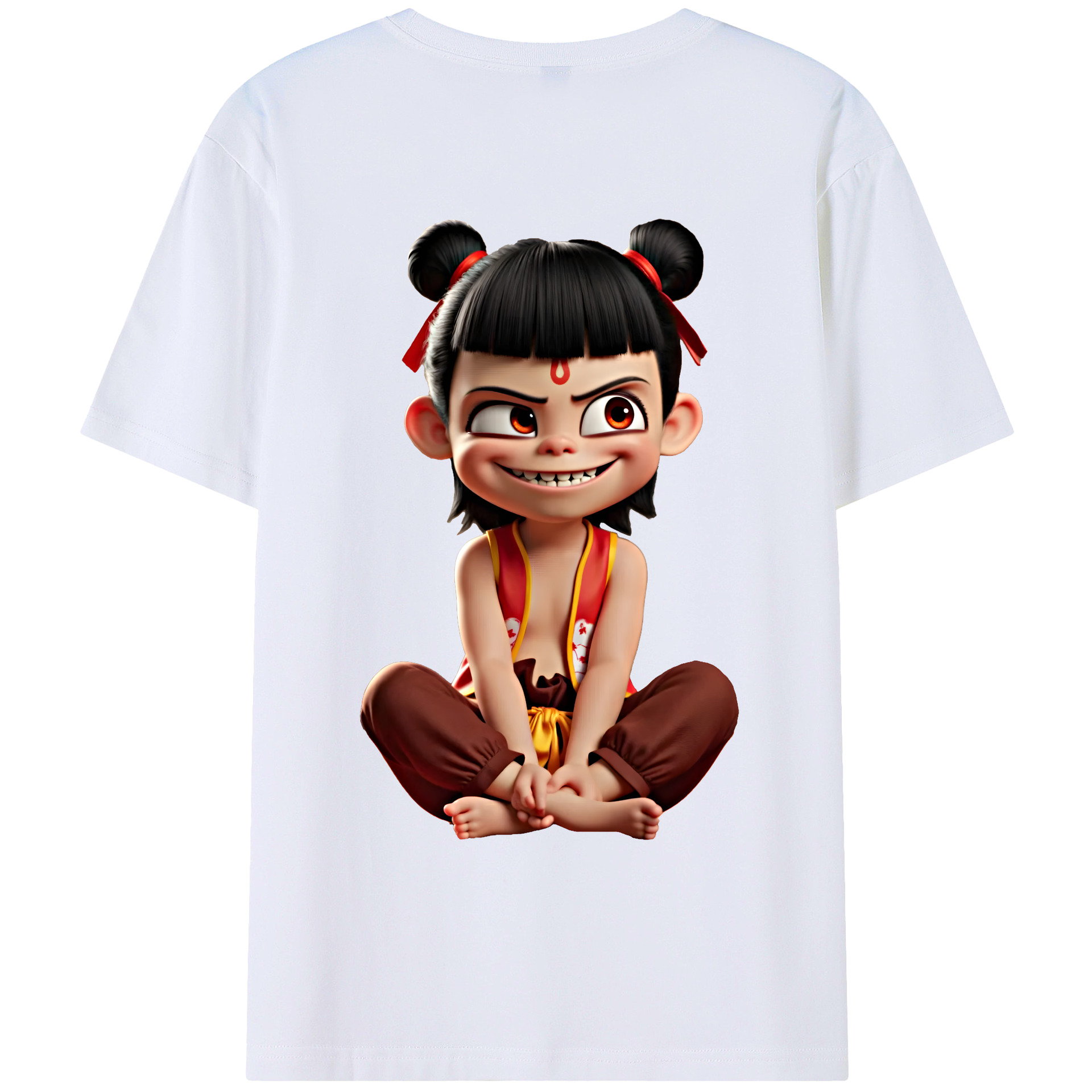 （画像用） Ne Zha 2 ナタ 魔童の大暴れ 綿100％ メンズ半袖Tシャツ（バックプリント） 通気性