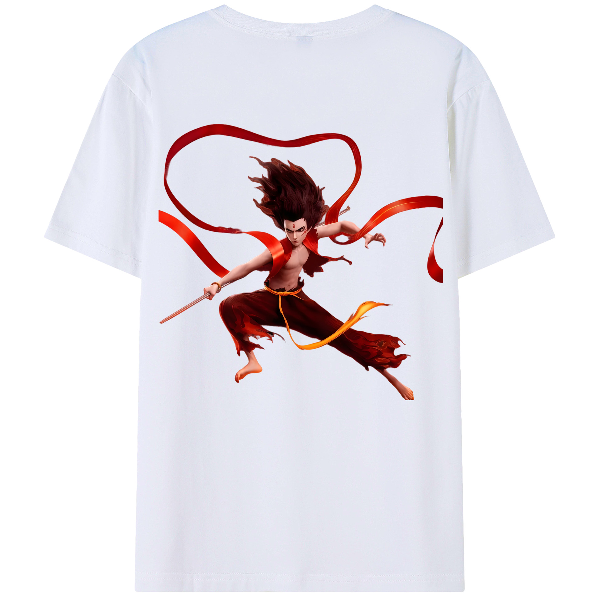（画像用） Ne Zha 2 ナタ 魔童の大暴れ 綿100％ メンズ半袖Tシャツ（バックプリント） 通気性