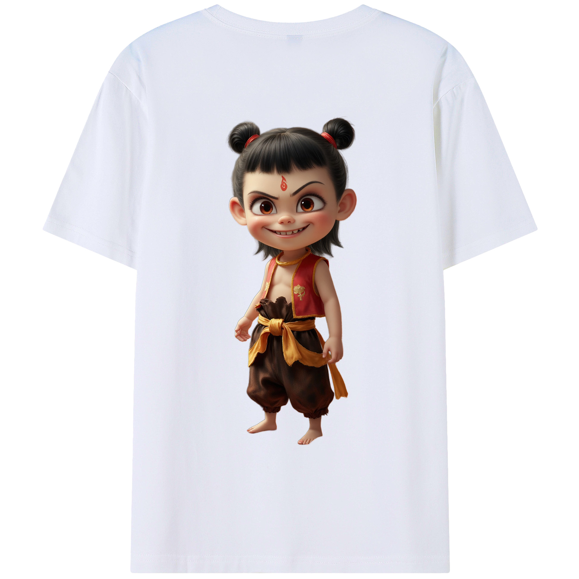 （画像用） Ne Zha 2 ナタ 魔童の大暴れ 綿100％ メンズ半袖Tシャツ（バックプリント） 通気性
