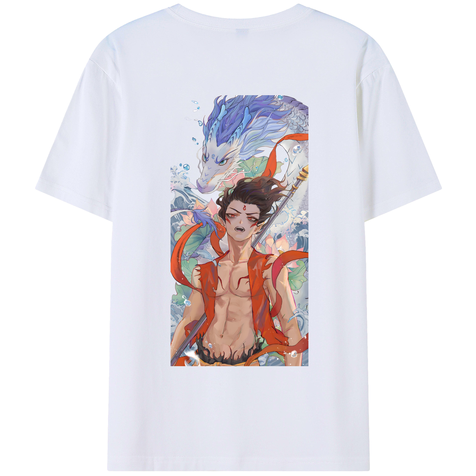 （画像用） Ne Zha 2 ナタ 魔童の大暴れ 綿100％ メンズ半袖Tシャツ（バックプリント） 通気性