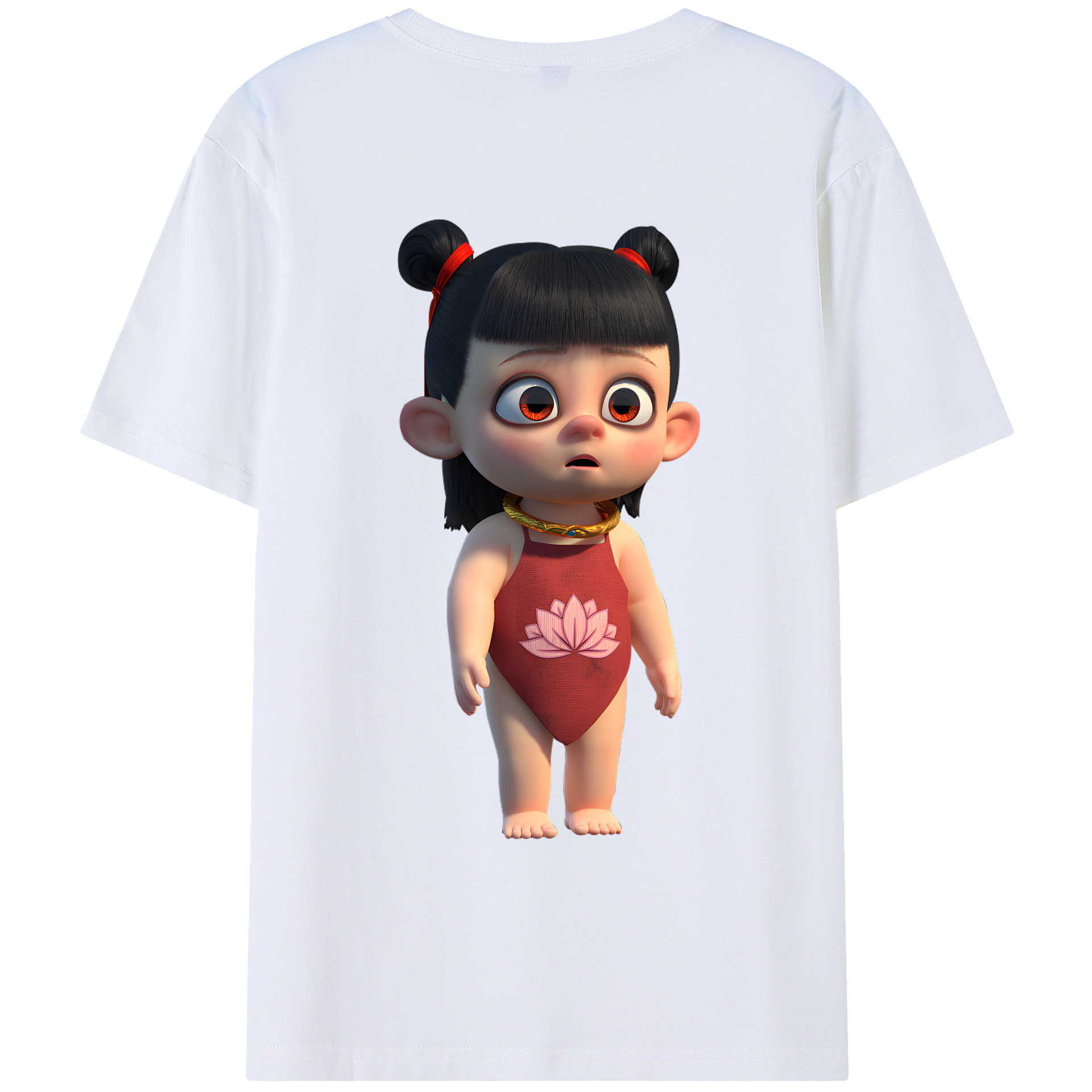 （画像用） Ne Zha 2 ナタ 魔童の大暴れ 綿100％ メンズ半袖Tシャツ（バックプリント） 通気性