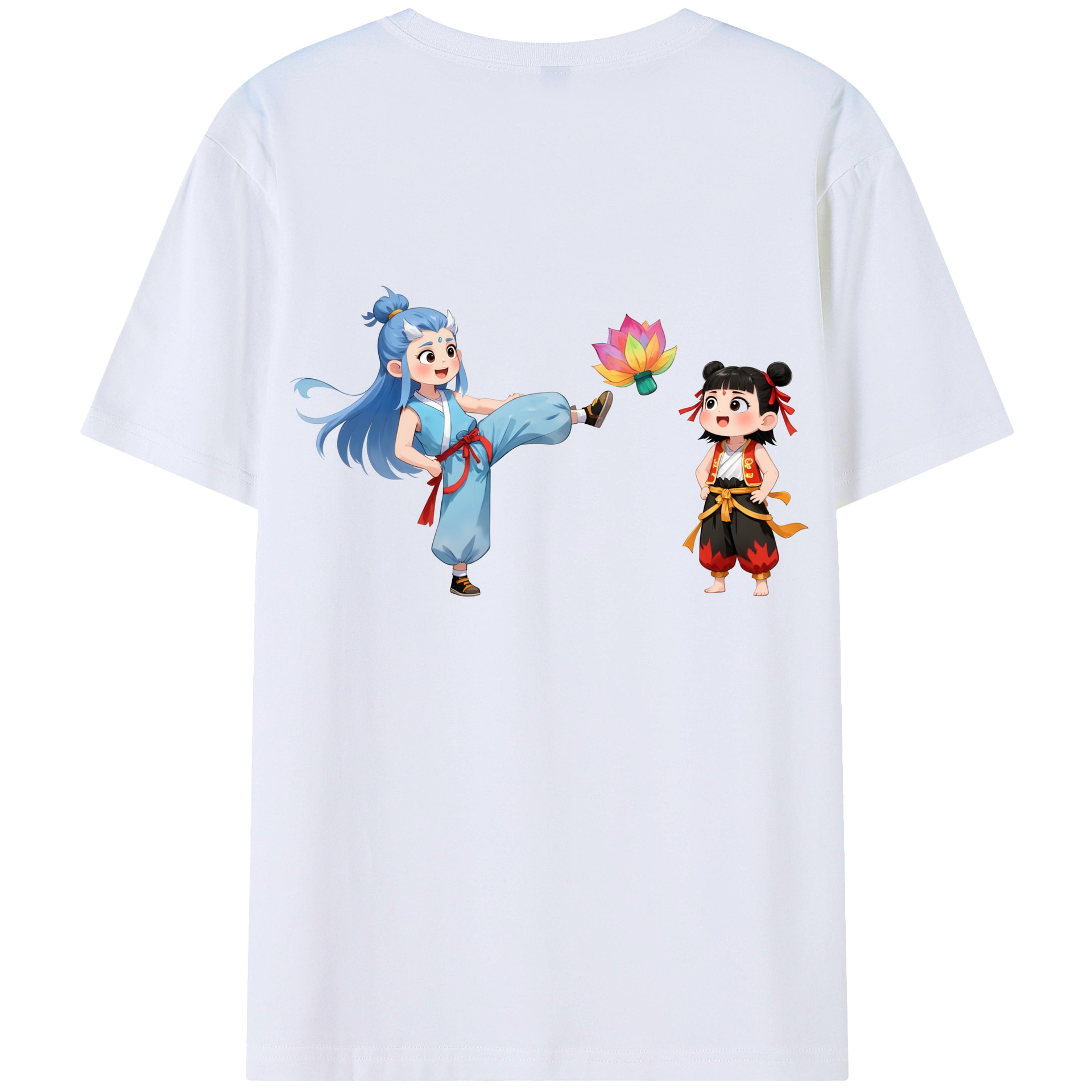 （画像用） Ne Zha 2 ナタ 魔童の大暴れ 綿100％ メンズ半袖Tシャツ（バックプリント） 通気性