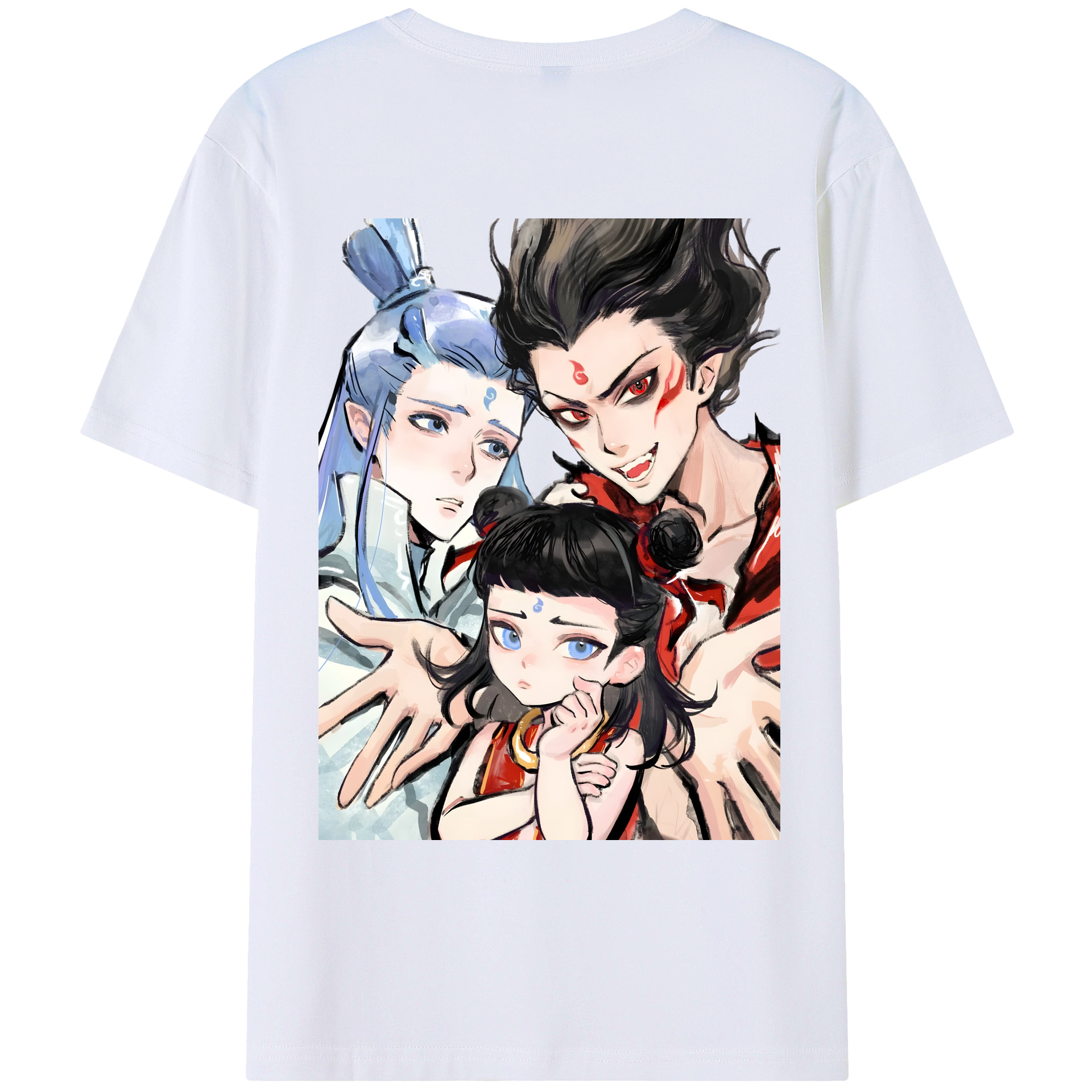 （画像用） Ne Zha 2 ナタ 魔童の大暴れ 綿100％ メンズ半袖Tシャツ（バックプリント） 通気性