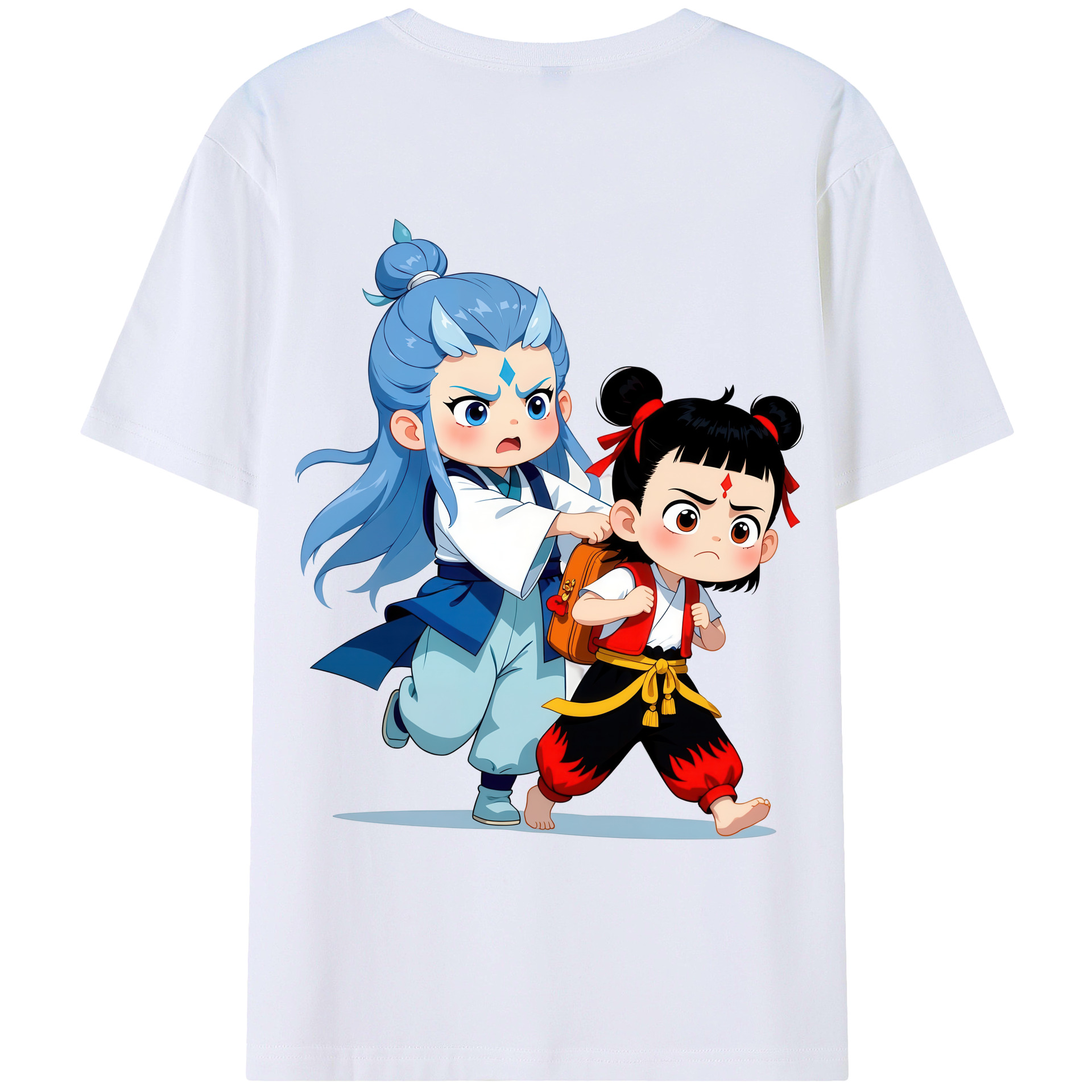 （画像用） Ne Zha 2 ナタ 魔童の大暴れ 綿100％ メンズ半袖Tシャツ（バックプリント） 通気性