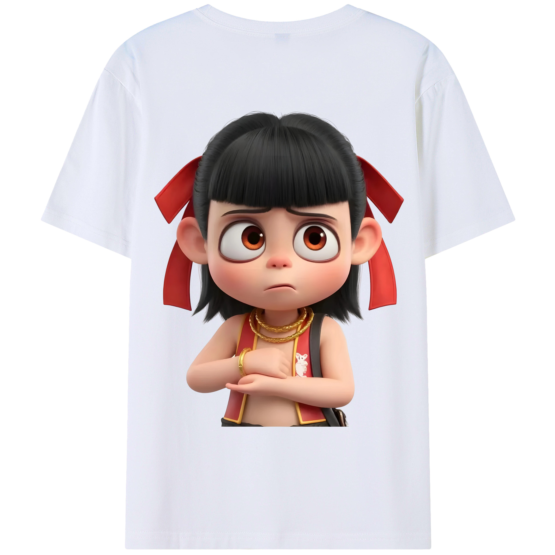 （画像用） Ne Zha 2 ナタ 魔童の大暴れ 綿100％ メンズ半袖Tシャツ（バックプリント） 通気性