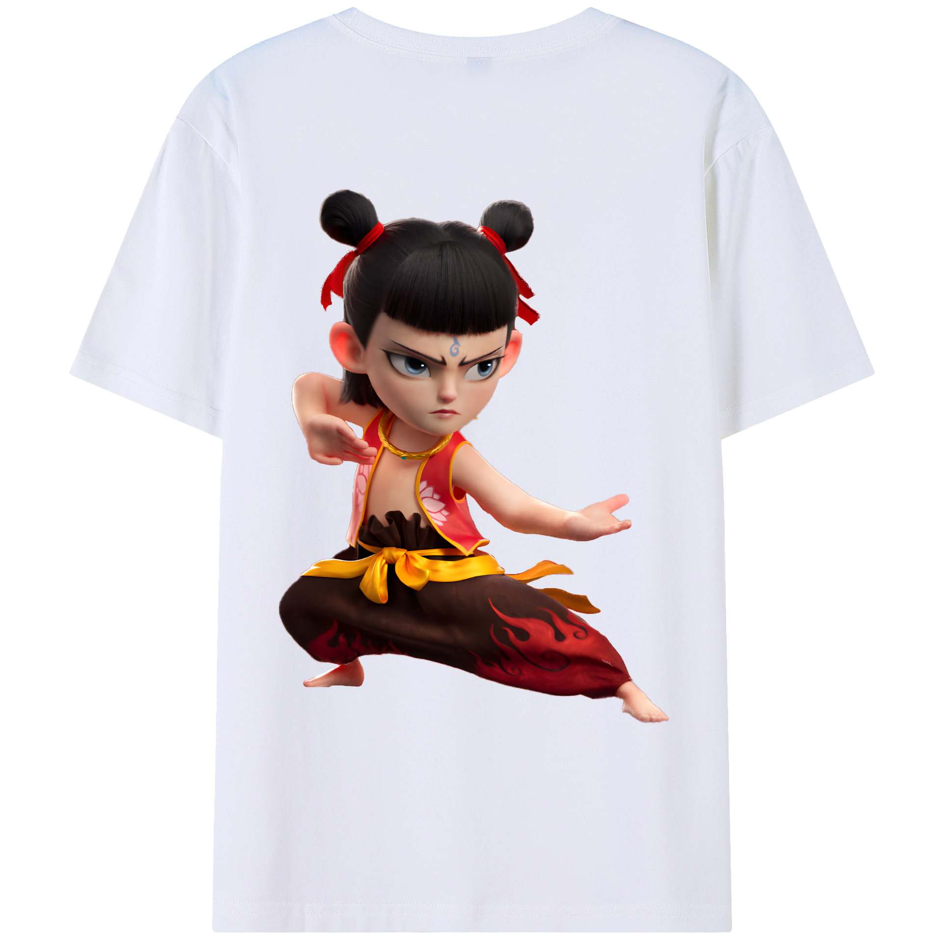 （画像用） Ne Zha 2 ナタ 魔童の大暴れ 綿100％ メンズ半袖Tシャツ（バックプリント） 通気性