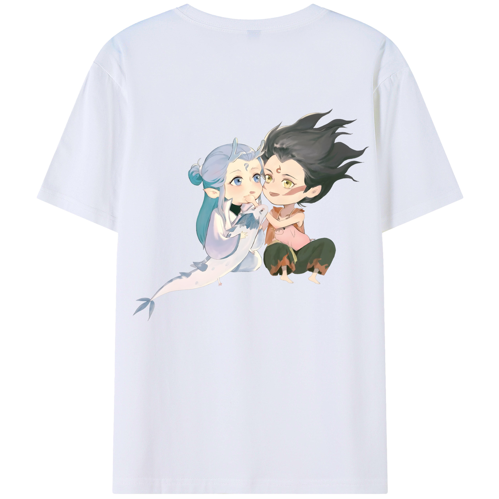 （画像用） Ne Zha 2 ナタ 魔童の大暴れ 綿100％ メンズ半袖Tシャツ（バックプリント） 通気性