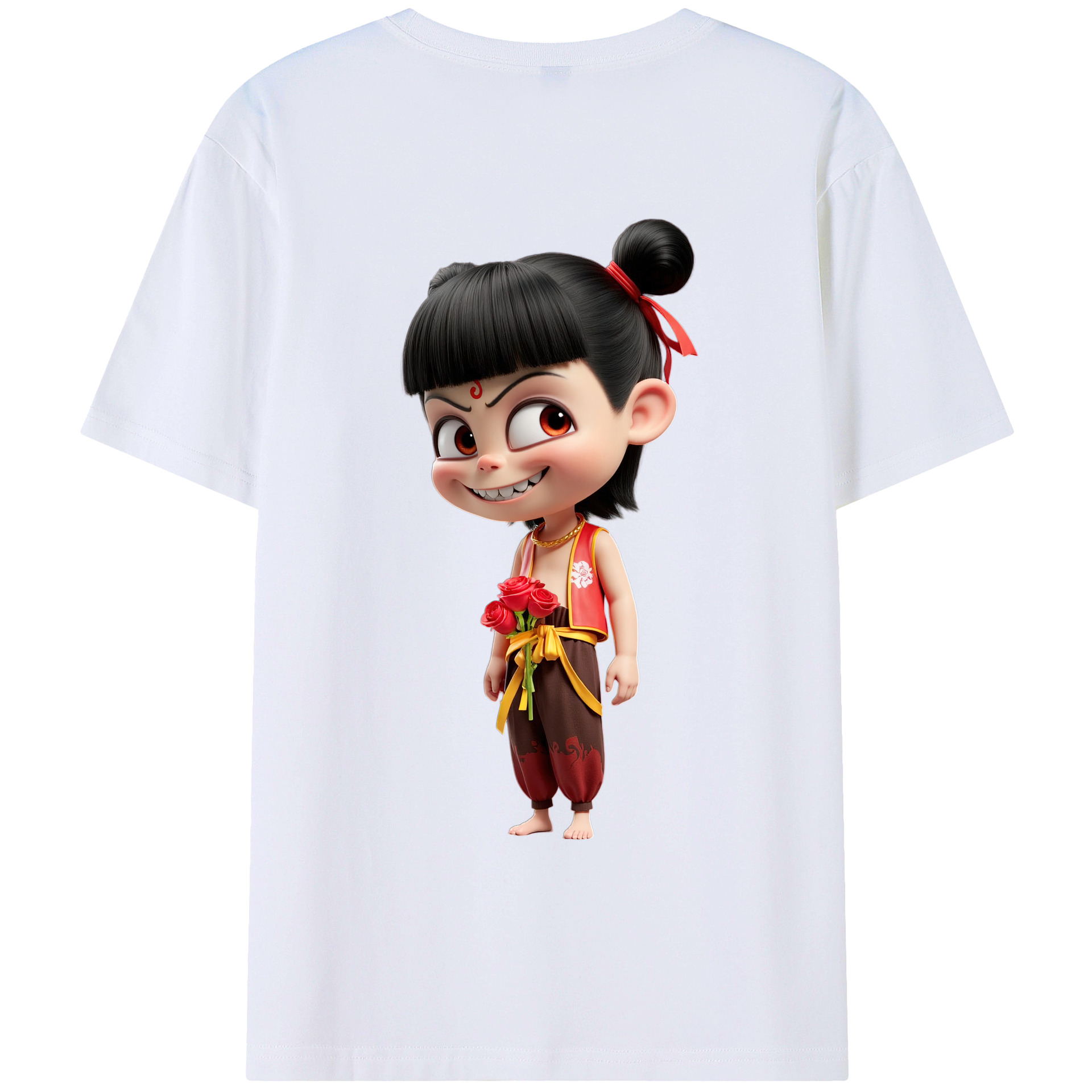 （画像用） Ne Zha 2 ナタ 魔童の大暴れ 綿100％ メンズ半袖Tシャツ（バックプリント） 通気性