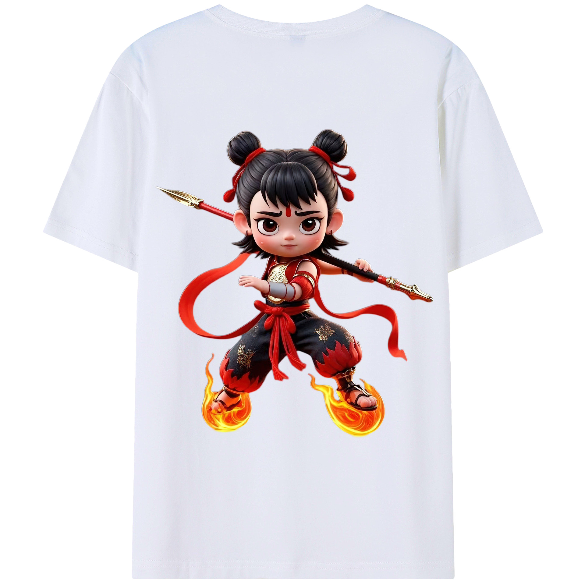 （画像用） Ne Zha 2 ナタ 魔童の大暴れ 綿100％ メンズ半袖Tシャツ（バックプリント） 通気性
