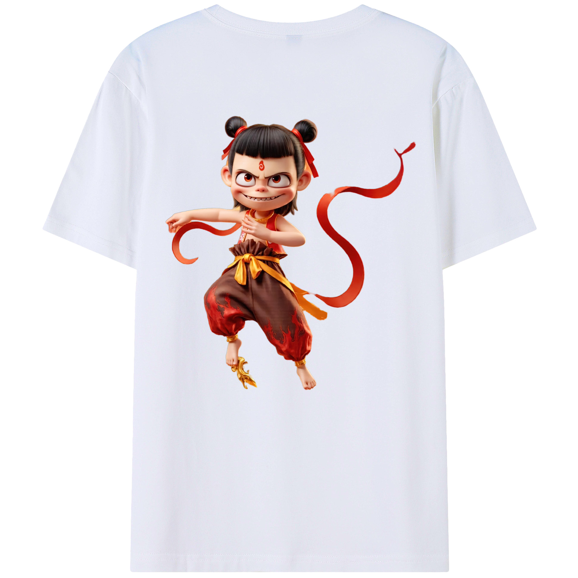 （画像用） Ne Zha 2 ナタ 魔童の大暴れ 綿100％ メンズ半袖Tシャツ（バックプリント） 通気性