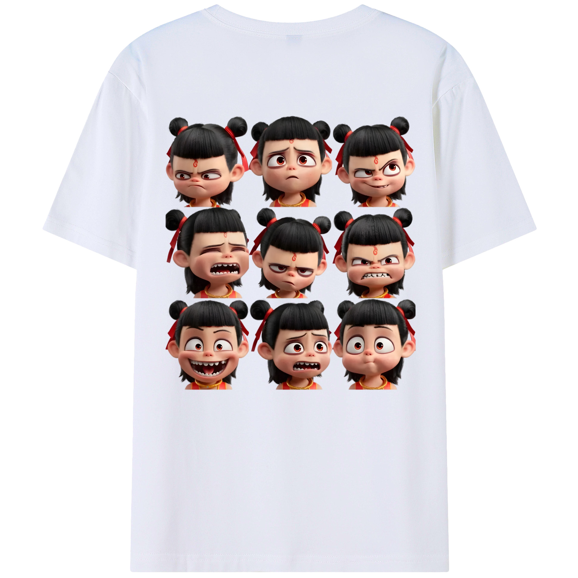 （画像用） Ne Zha 2 ナタ 魔童の大暴れ 綿100％ メンズ半袖Tシャツ（バックプリント） 通気性