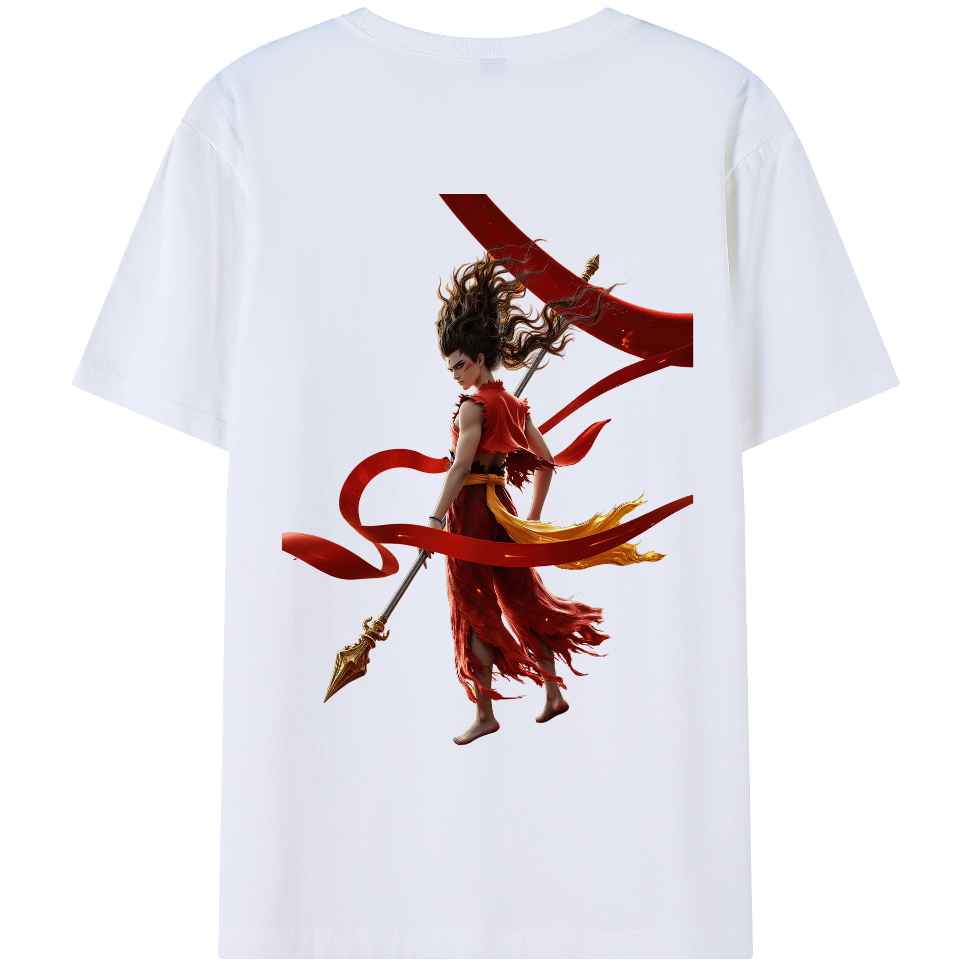 （画像用） Ne Zha 2 ナタ 魔童の大暴れ 綿100％ メンズ半袖Tシャツ（バックプリント） 通気性