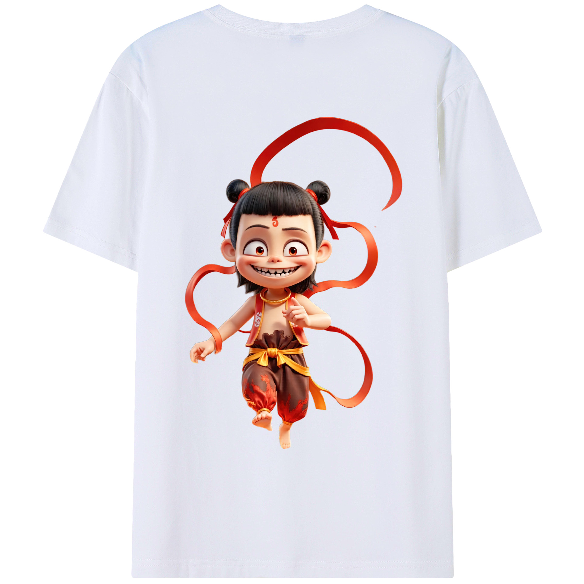 （画像用） Ne Zha 2 ナタ 魔童の大暴れ 綿100％ メンズ半袖Tシャツ（バックプリント） 通気性