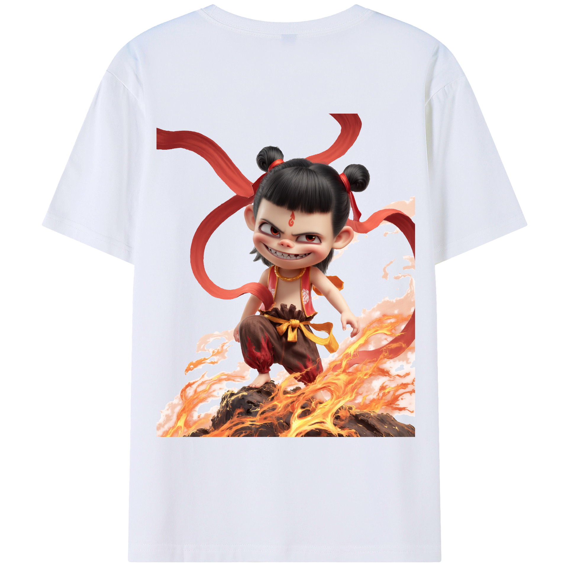 （画像用） Ne Zha 2 ナタ 魔童の大暴れ 綿100％ メンズ半袖Tシャツ（バックプリント） 通気性