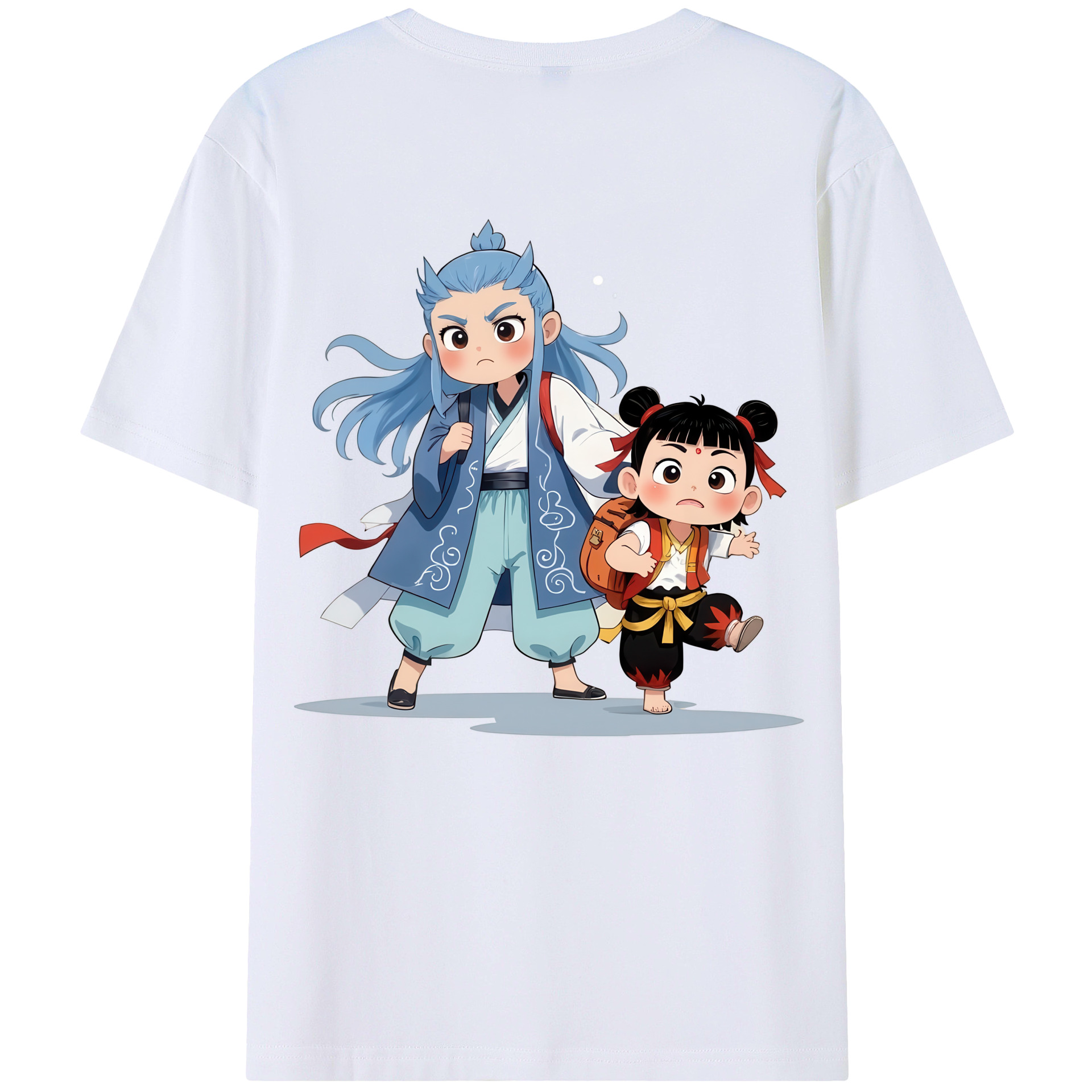 （画像用） Ne Zha 2 ナタ 魔童の大暴れ 綿100％ メンズ半袖Tシャツ（バックプリント） 通気性