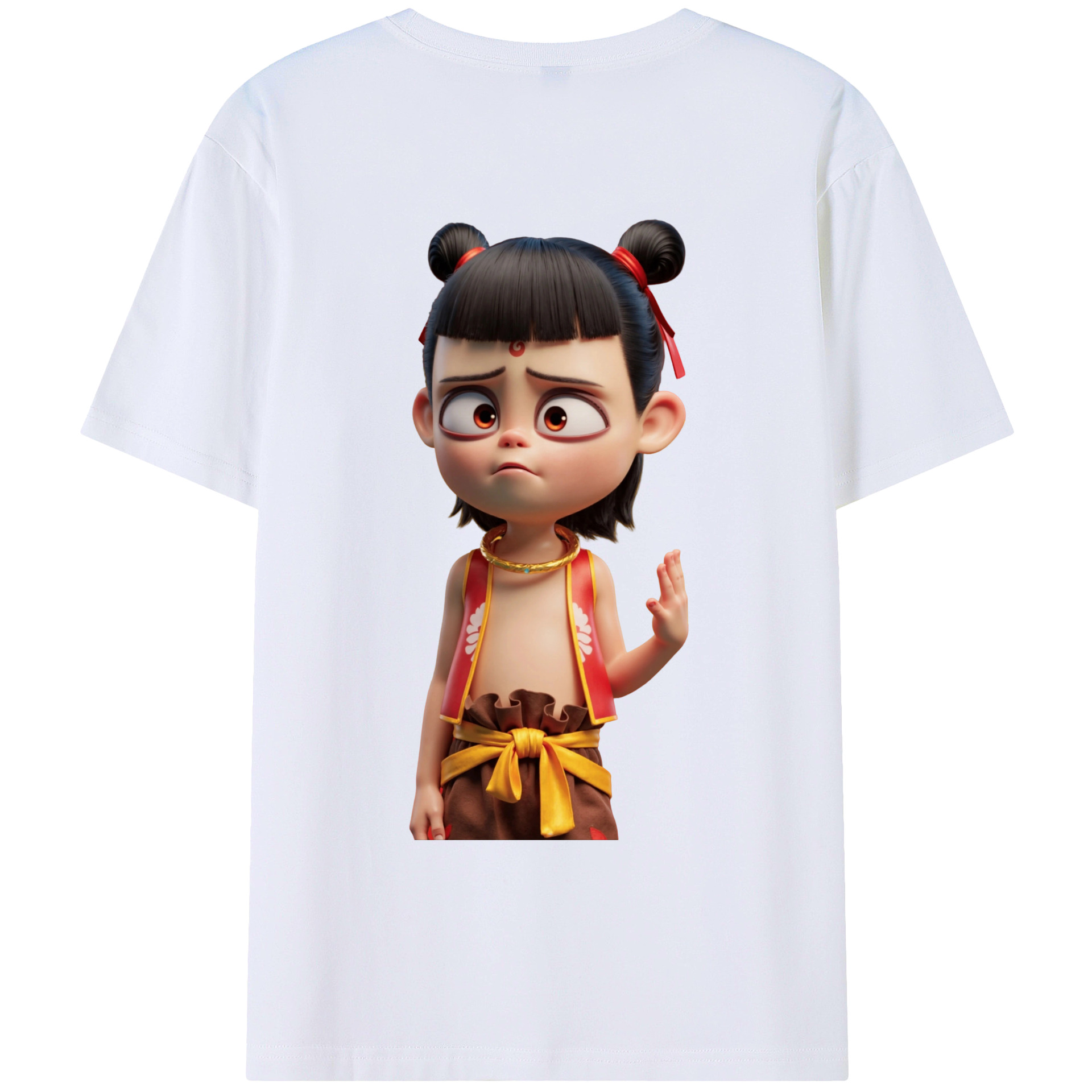 （画像用） Ne Zha 2 ナタ 魔童の大暴れ 綿100％ メンズ半袖Tシャツ（バックプリント） 通気性