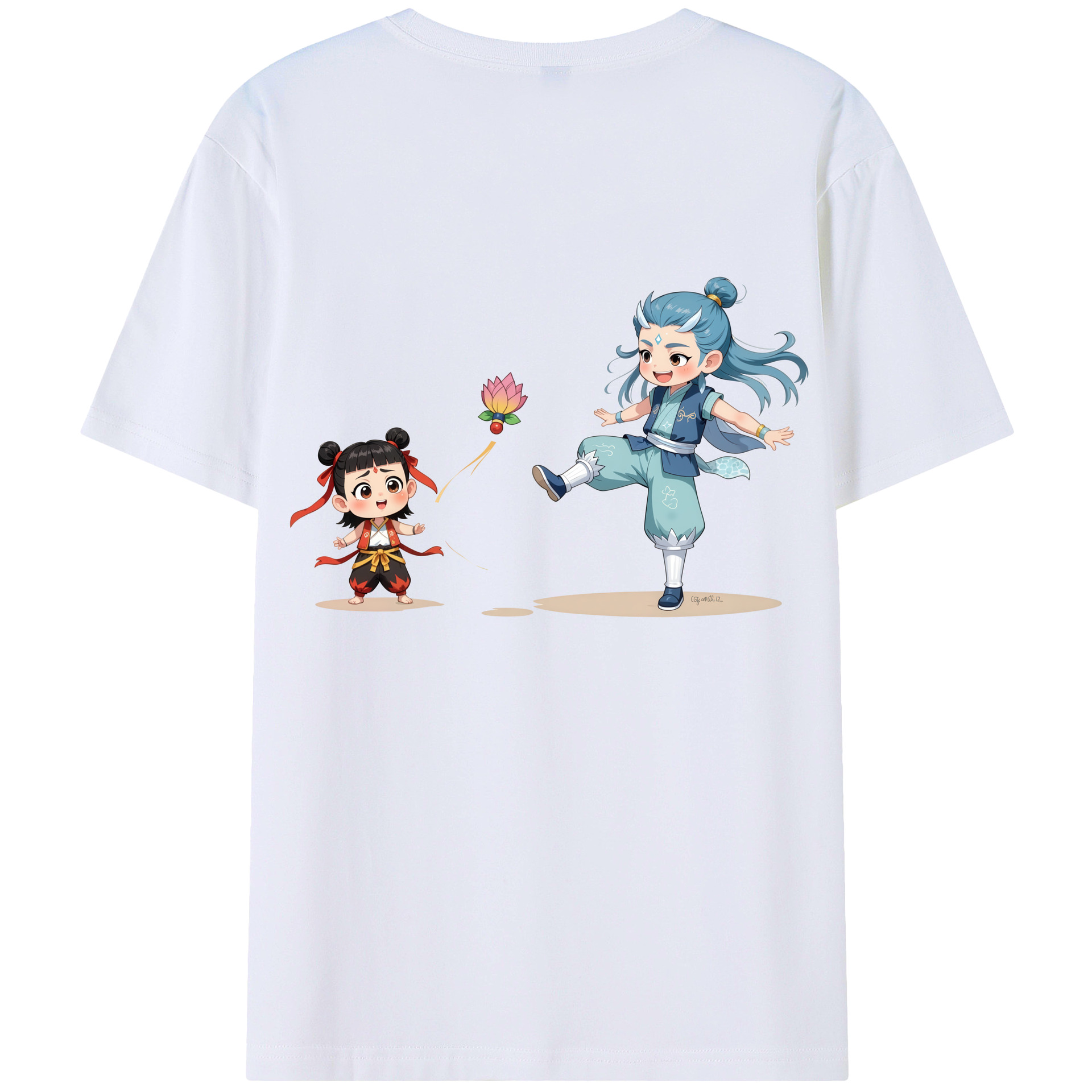 （画像用） Ne Zha 2 ナタ 魔童の大暴れ 綿100％ メンズ半袖Tシャツ（バックプリント） 通気性