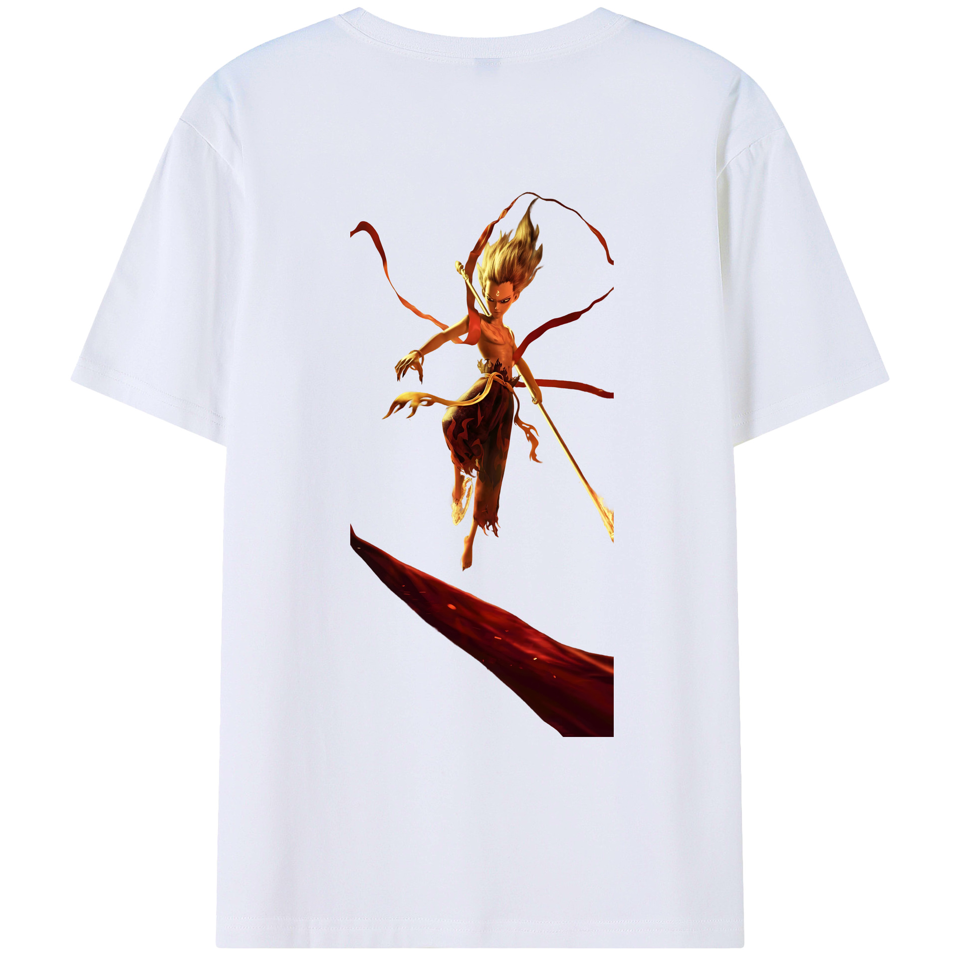 （画像用） Ne Zha 2 ナタ 魔童の大暴れ 綿100％ メンズ半袖Tシャツ（バックプリント） 通気性