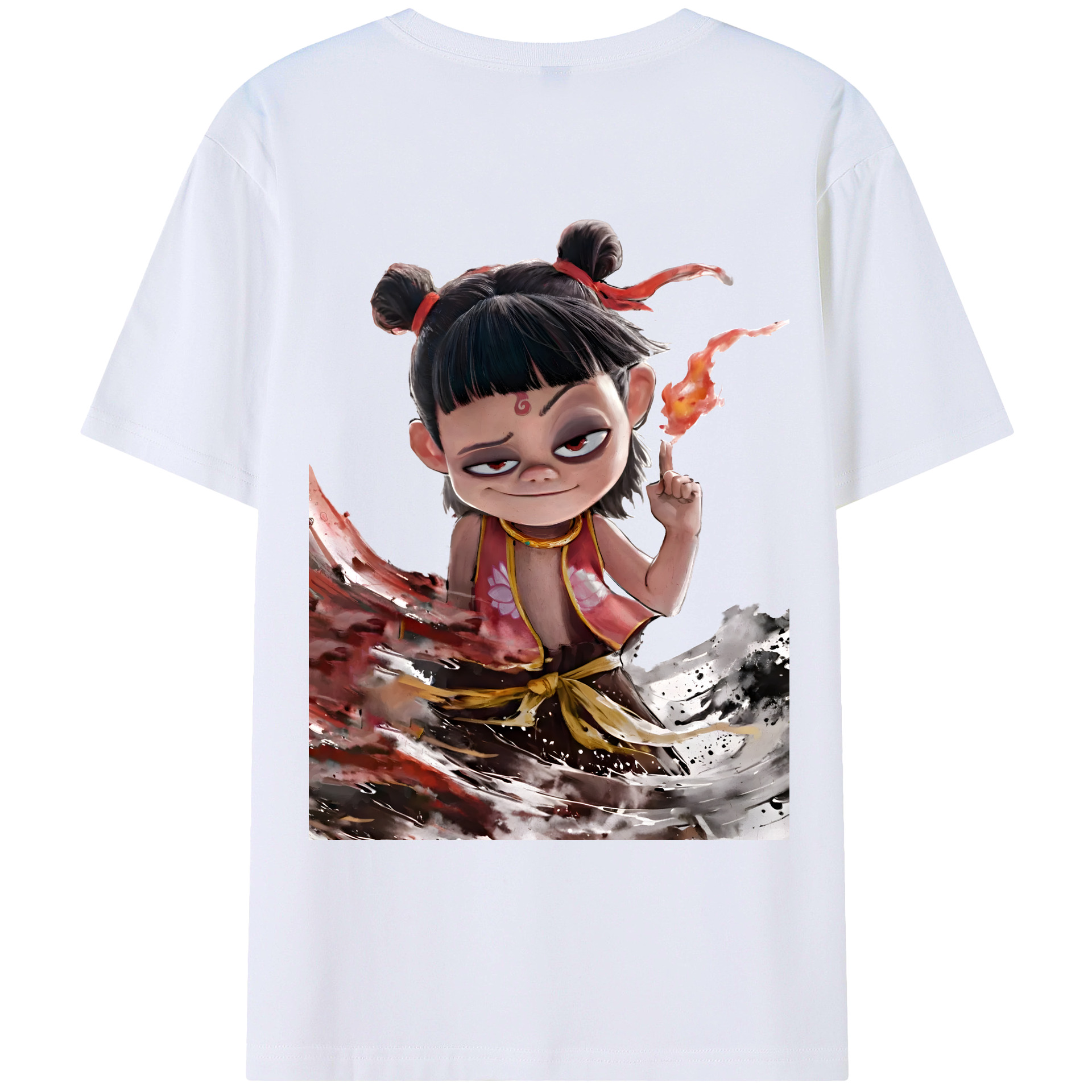 （画像用） Ne Zha 2 ナタ 魔童の大暴れ 綿100％ メンズ半袖Tシャツ（バックプリント） 通気性