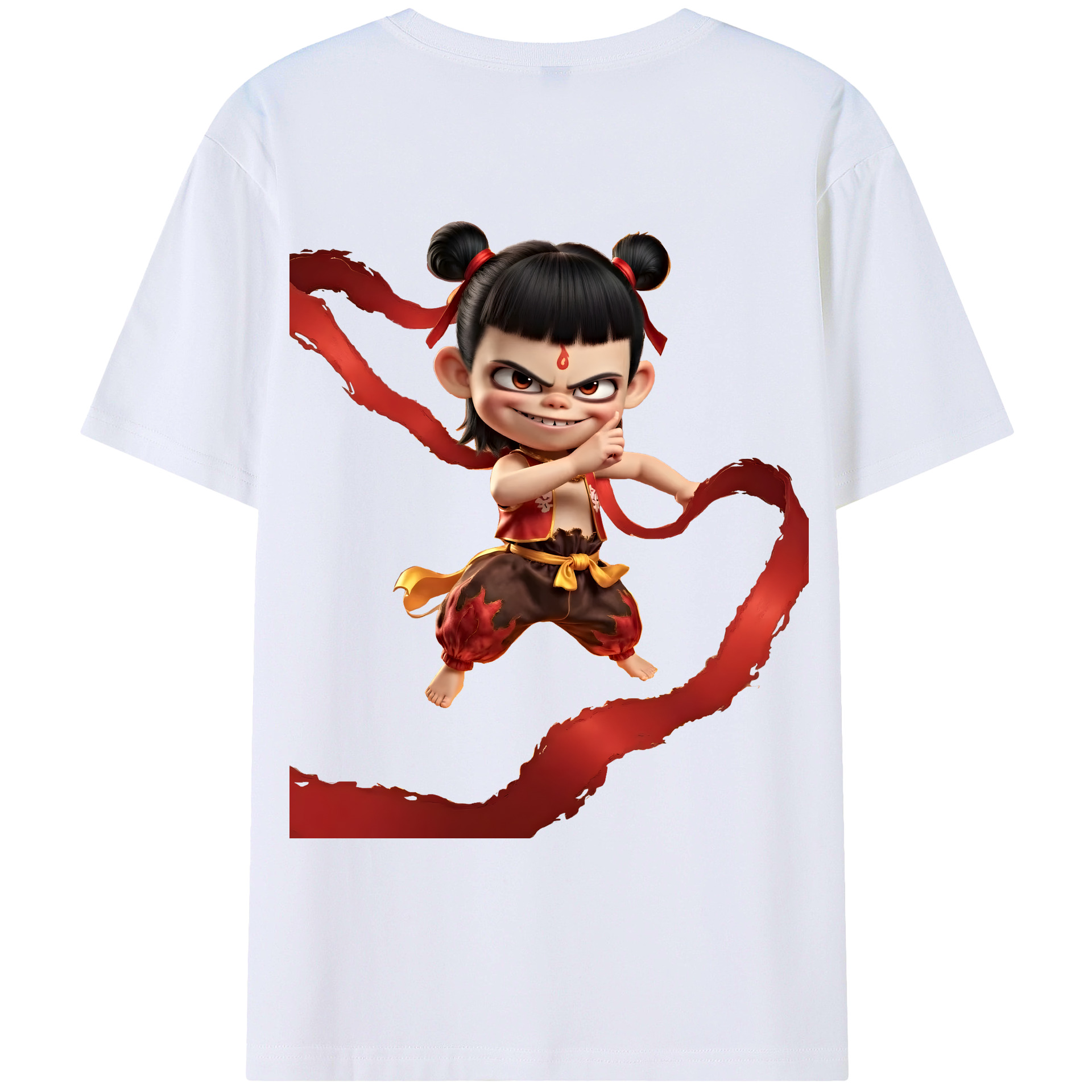 （画像用） Ne Zha 2 ナタ 魔童の大暴れ 綿100％ メンズ半袖Tシャツ（バックプリント） 通気性