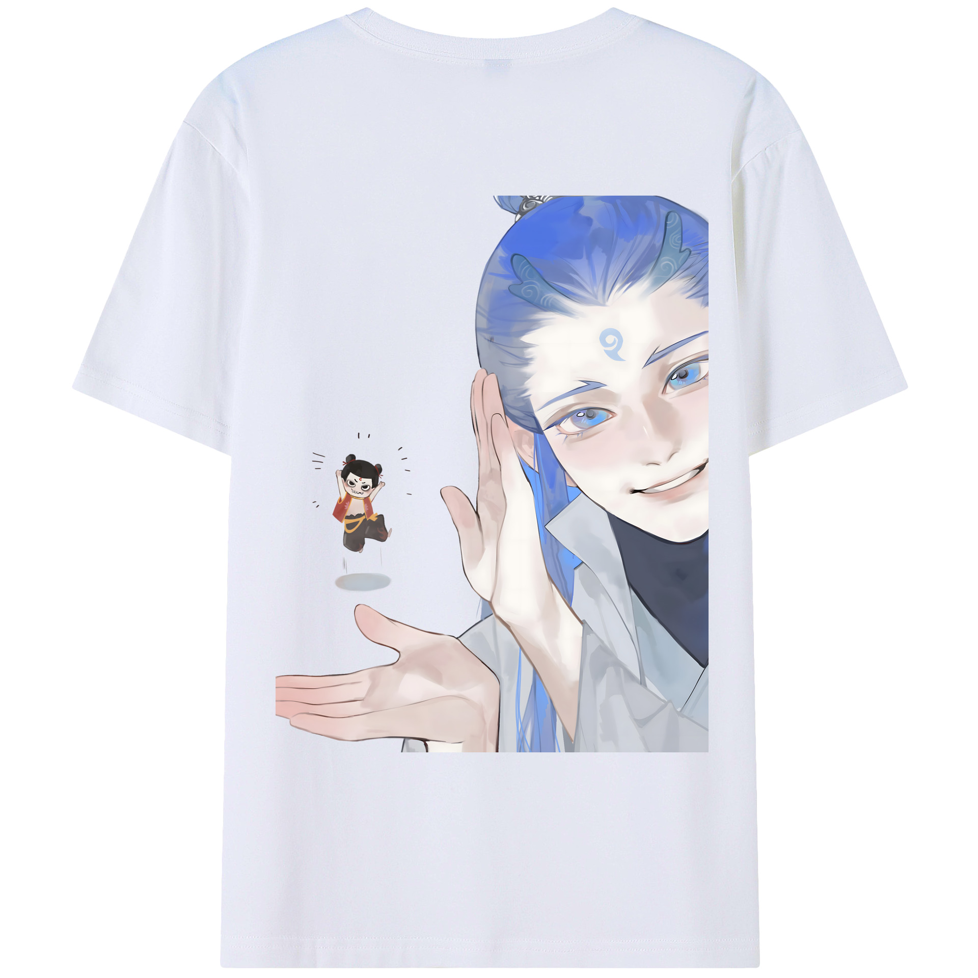（画像用） Ne Zha 2 ナタ 魔童の大暴れ 綿100％ メンズ半袖Tシャツ（バックプリント） 通気性