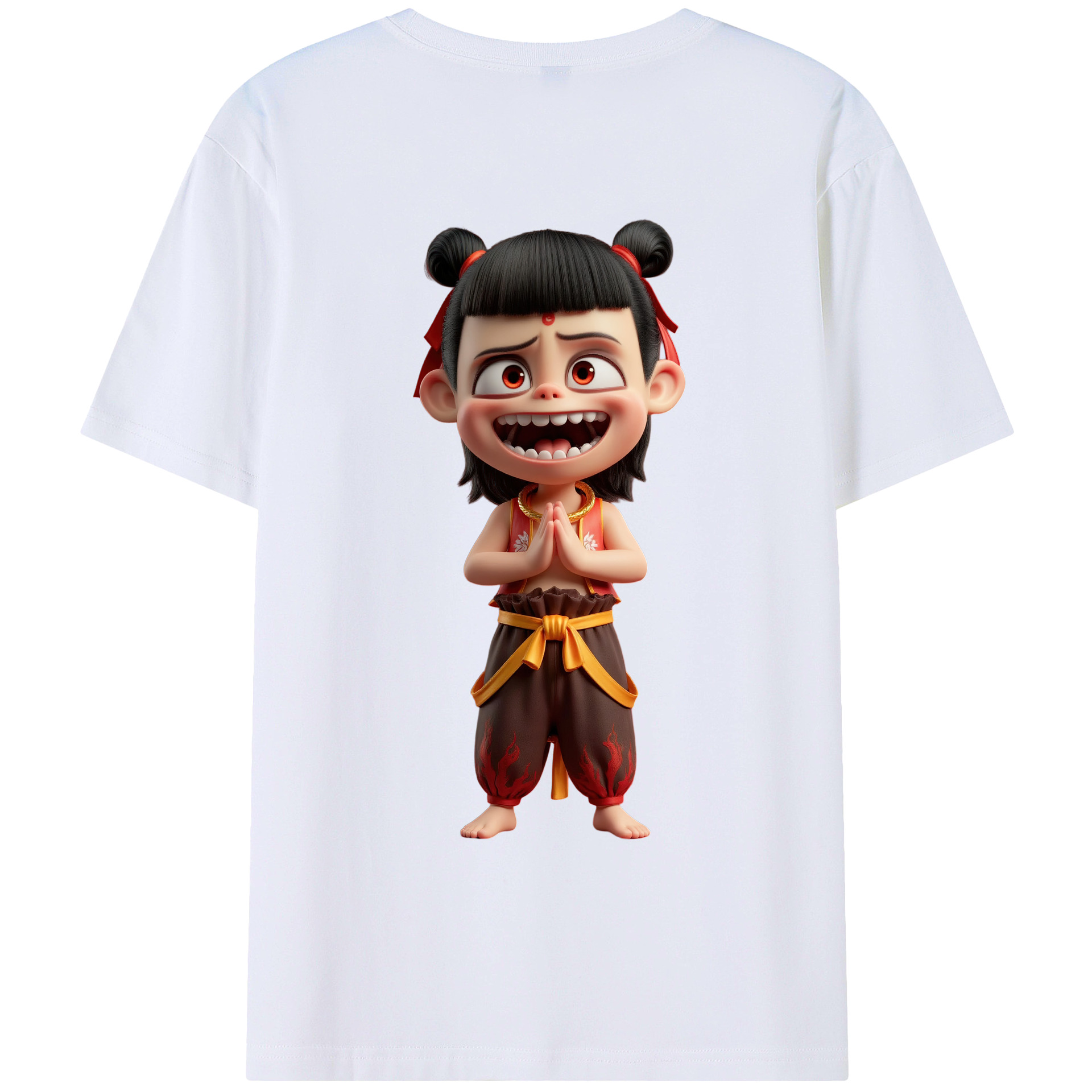 （画像用） Ne Zha 2 ナタ 魔童の大暴れ 綿100％ メンズ半袖Tシャツ（バックプリント） 通気性