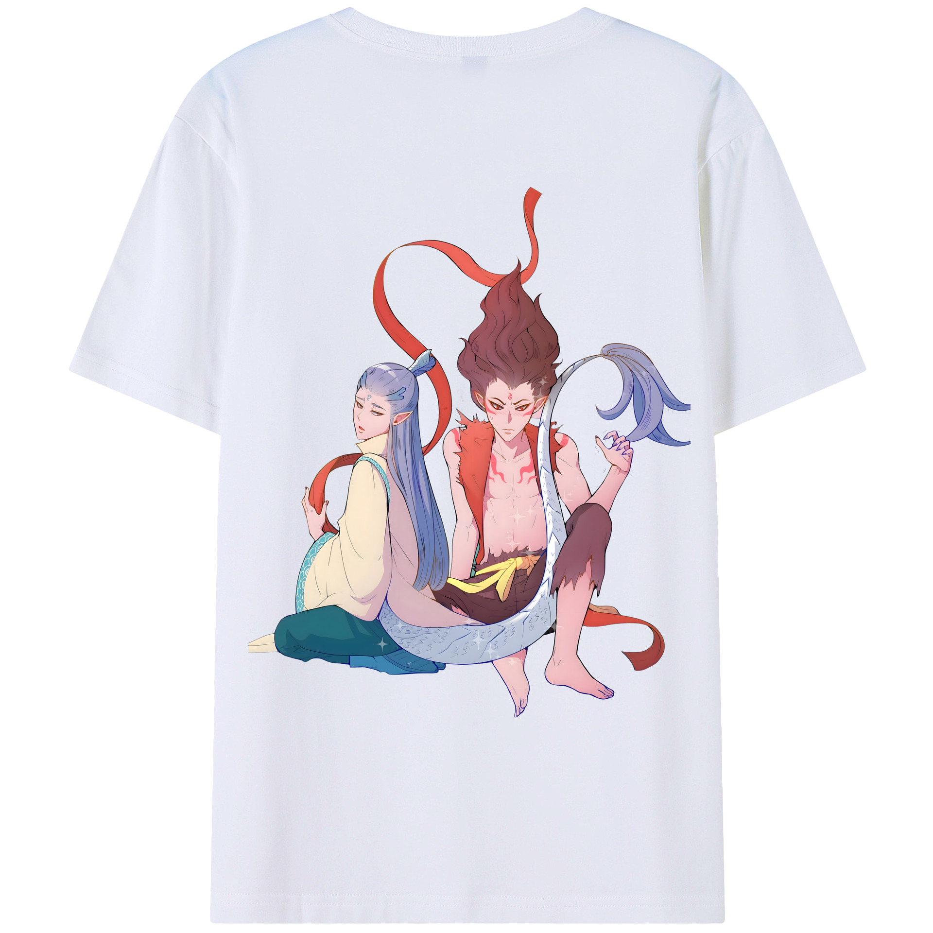 （画像用） Ne Zha 2 ナタ 魔童の大暴れ 綿100％ メンズ半袖Tシャツ（バックプリント） 通気性