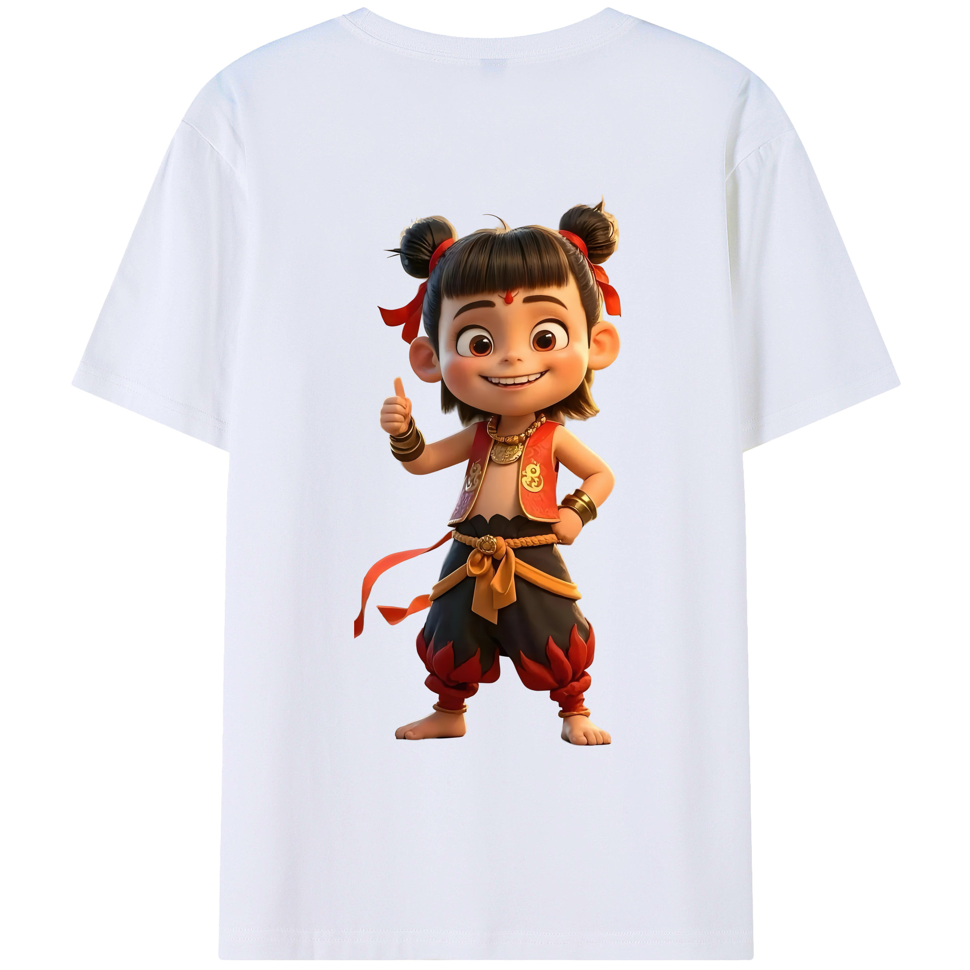 （画像用） Ne Zha 2 ナタ 魔童の大暴れ 綿100％ メンズ半袖Tシャツ（バックプリント） 通気性