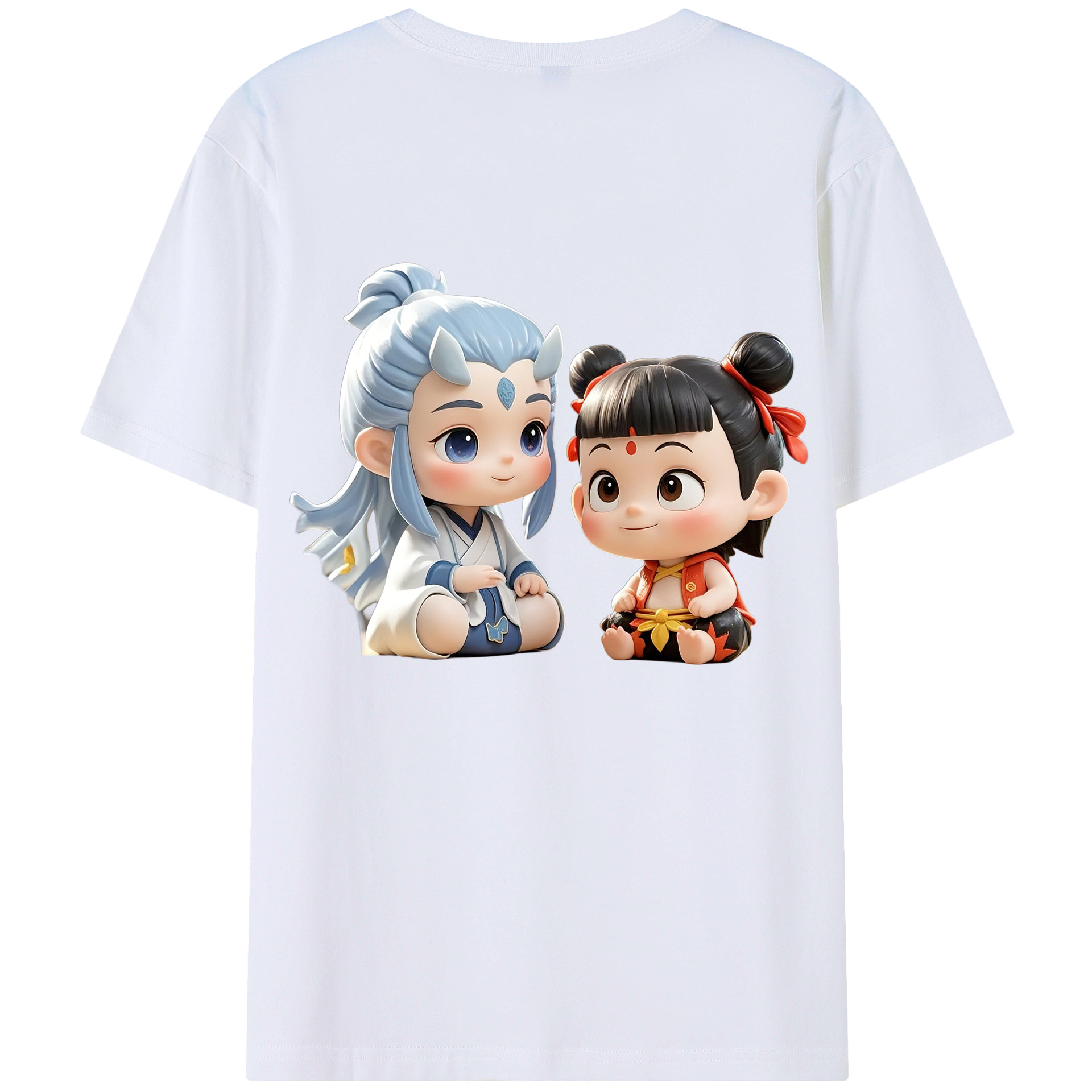 （画像用） Ne Zha 2 ナタ 魔童の大暴れ 綿100％ メンズ半袖Tシャツ（バックプリント） 通気性