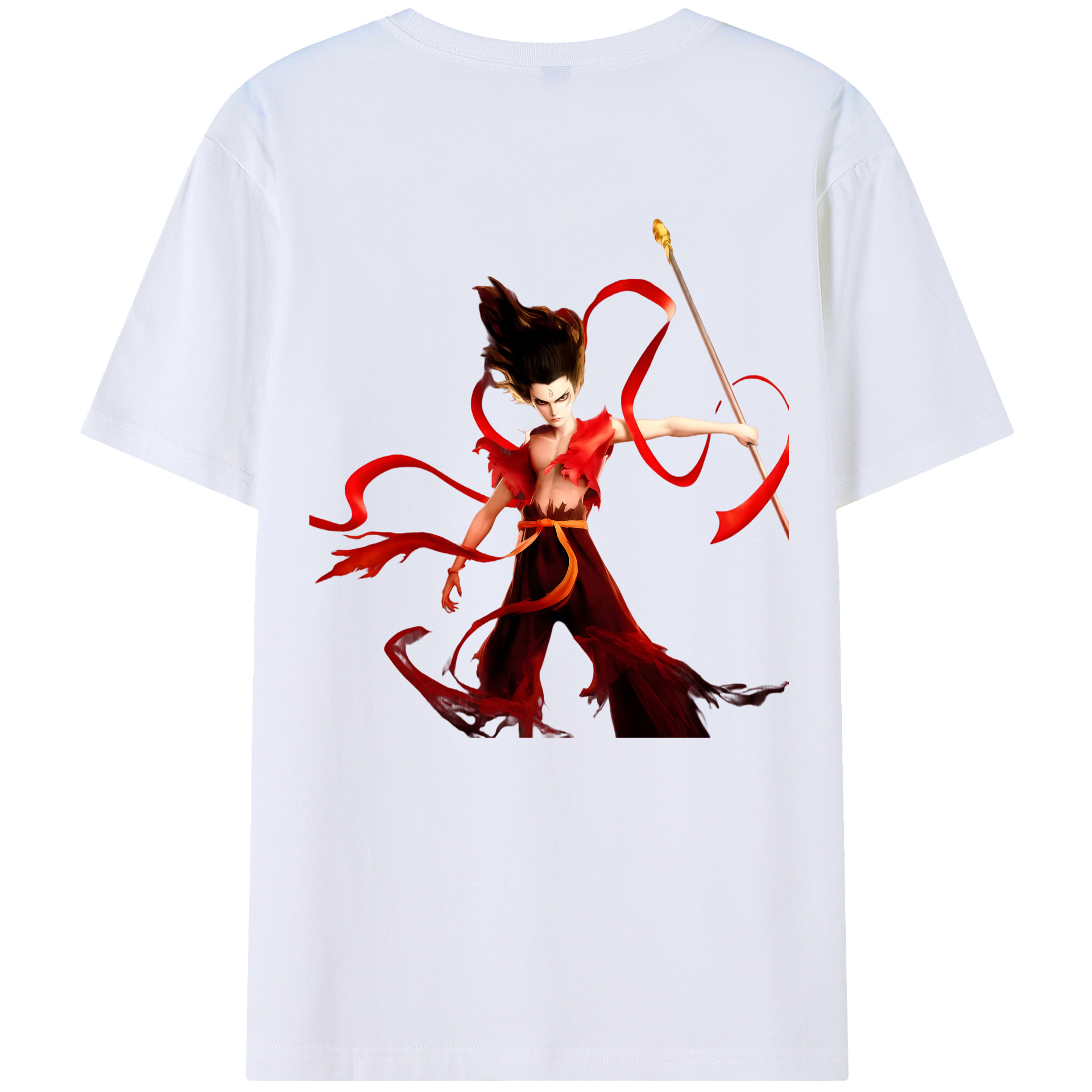 （画像用） Ne Zha 2 ナタ 魔童の大暴れ 綿100％ メンズ半袖Tシャツ（バックプリント） 通気性
