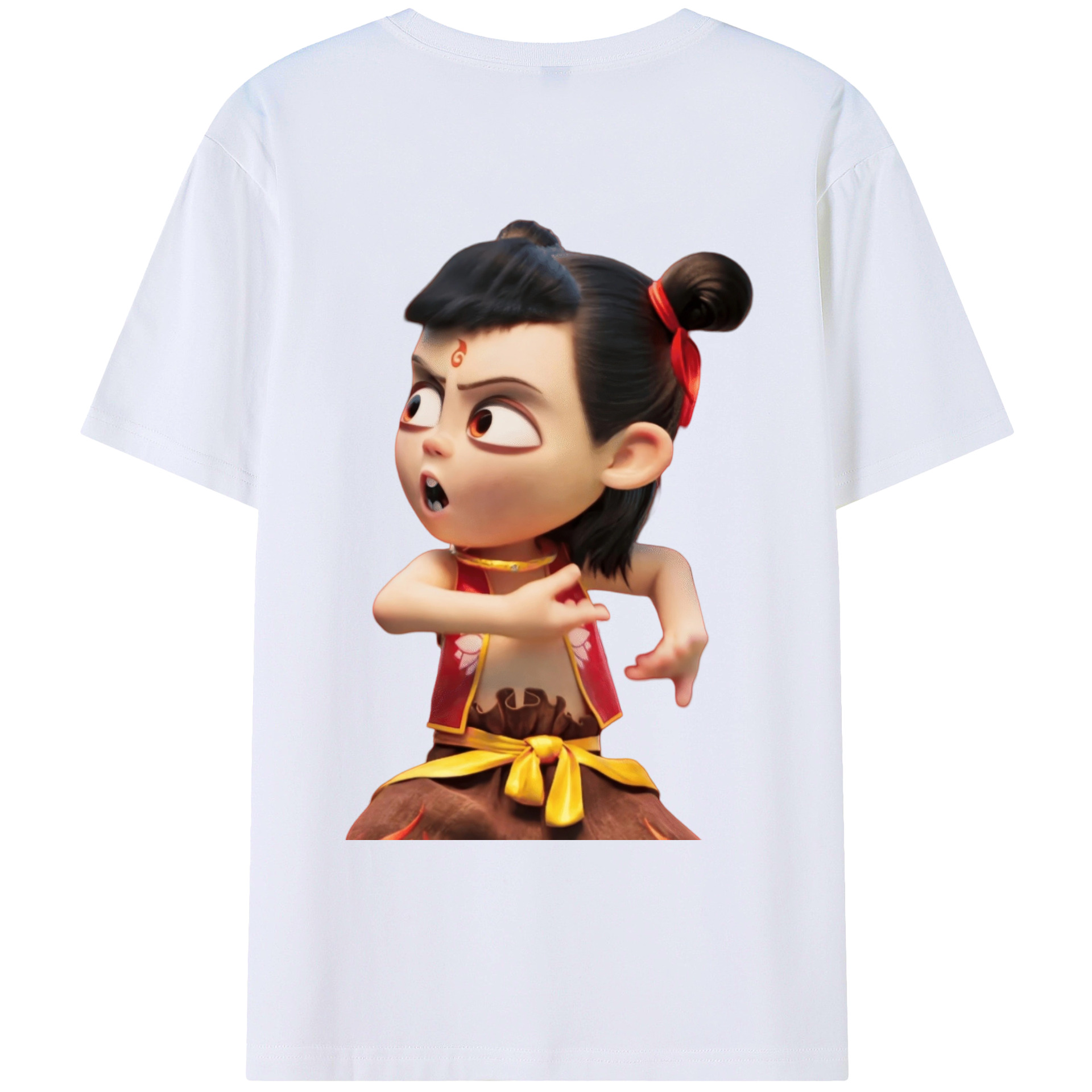 （画像用） Ne Zha 2 ナタ 魔童の大暴れ 綿100％ メンズ半袖Tシャツ（バックプリント） 通気性