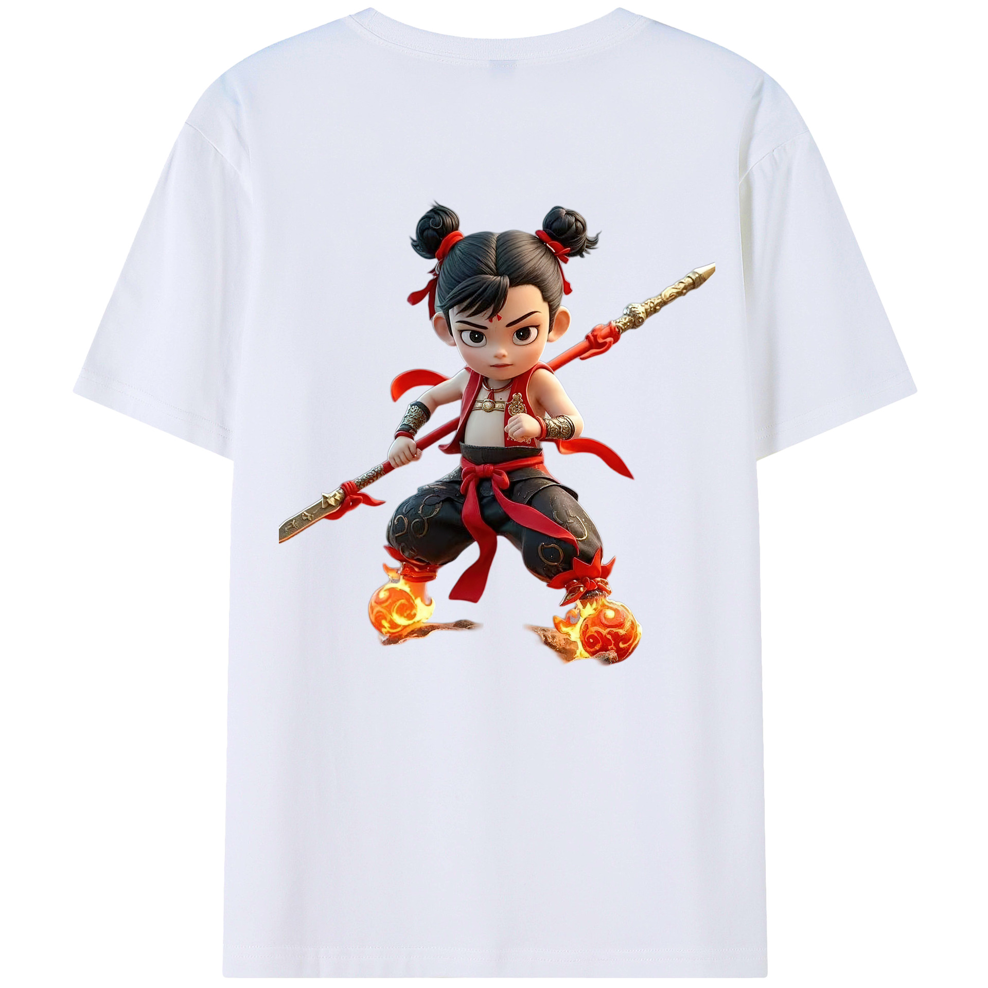 （画像用） Ne Zha 2 ナタ 魔童の大暴れ 綿100％ メンズ半袖Tシャツ（バックプリント） 通気性