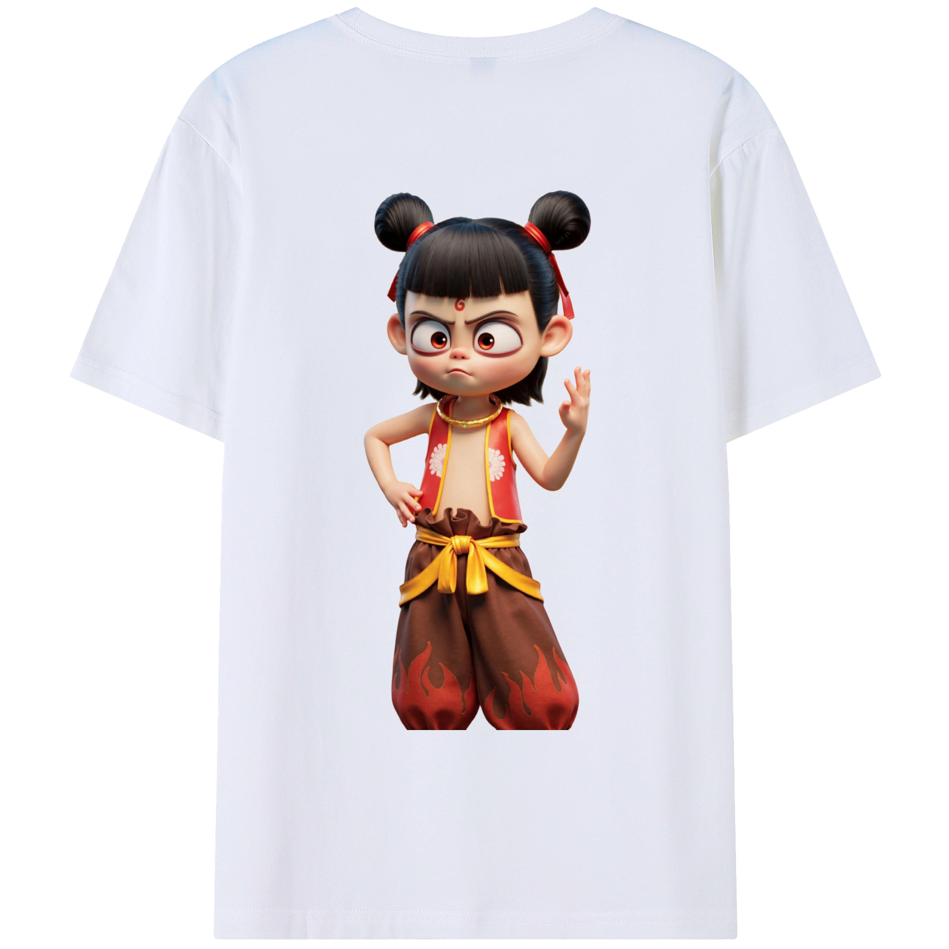 （画像用） Ne Zha 2 ナタ 魔童の大暴れ 綿100％ メンズ半袖Tシャツ（バックプリント） 通気性
