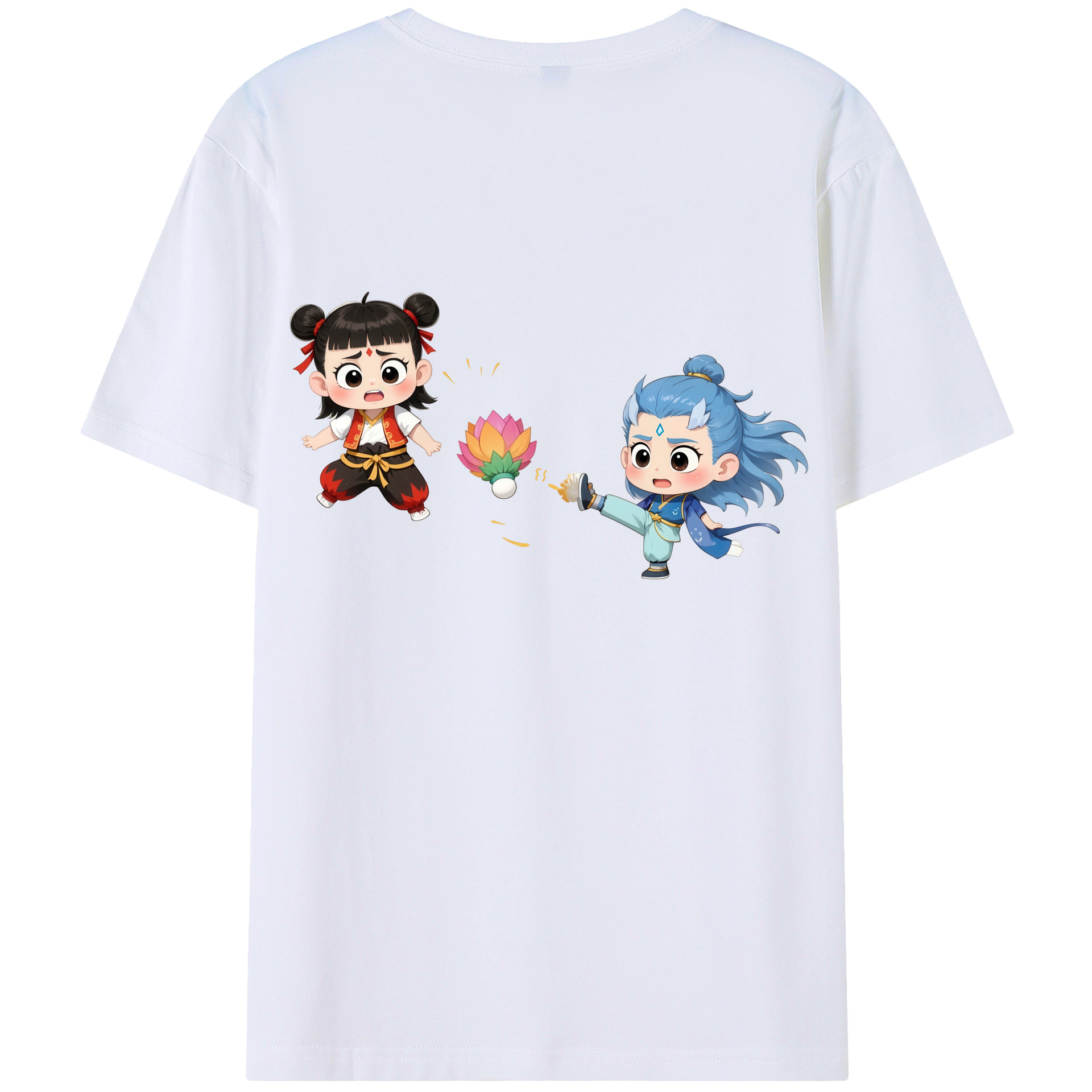（画像用） Ne Zha 2 ナタ 魔童の大暴れ 綿100％ メンズ半袖Tシャツ（バックプリント） 通気性