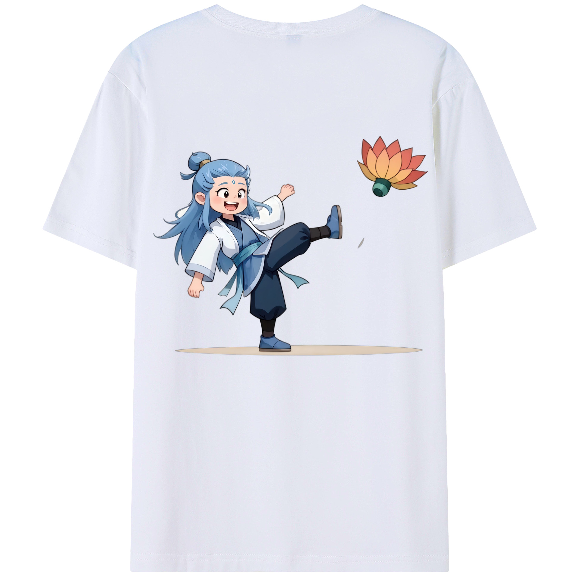 （画像用） Ne Zha 2 ナタ 魔童の大暴れ 綿100％ メンズ半袖Tシャツ（バックプリント） 通気性