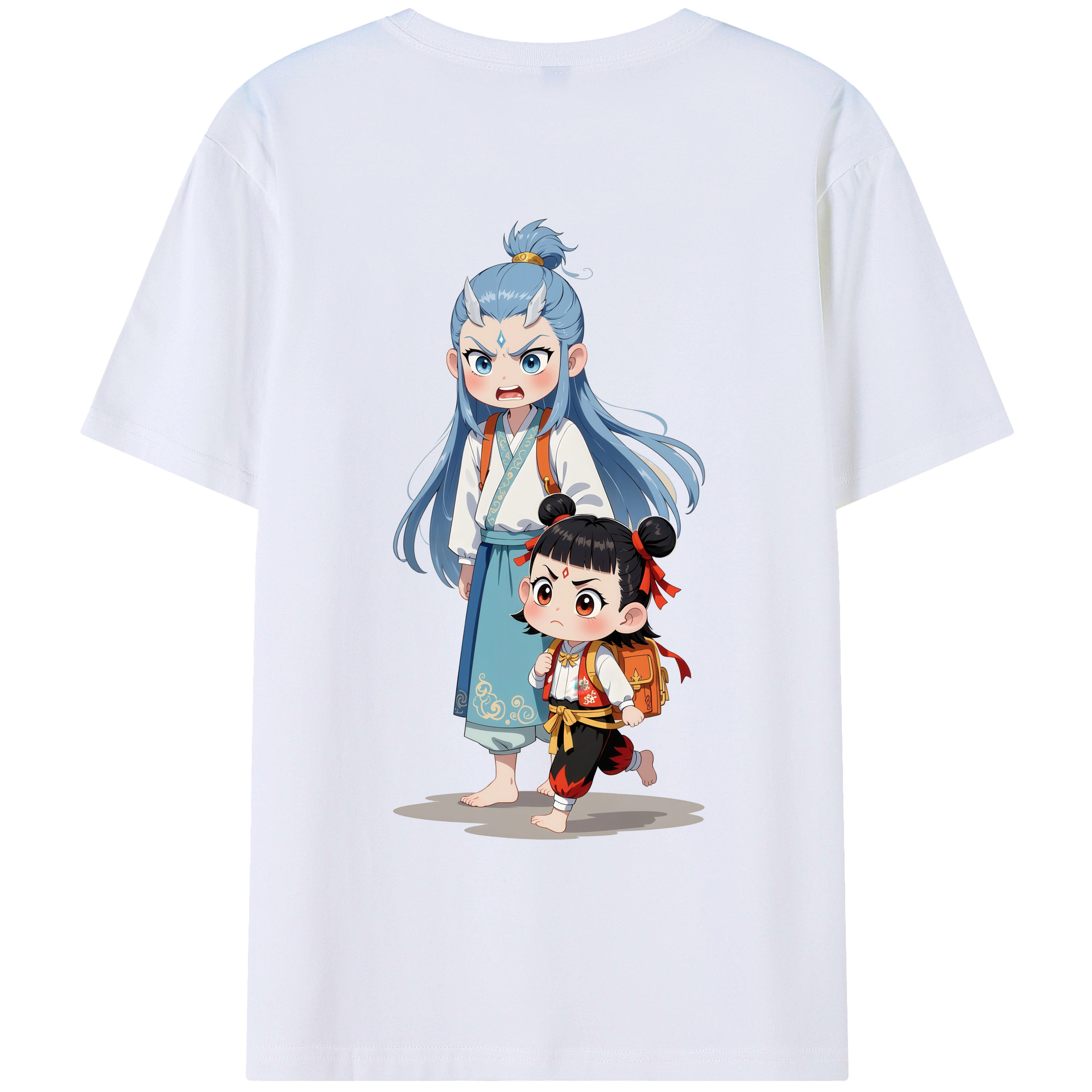（画像用） Ne Zha 2 ナタ 魔童の大暴れ 綿100％ メンズ半袖Tシャツ（バックプリント） 通気性