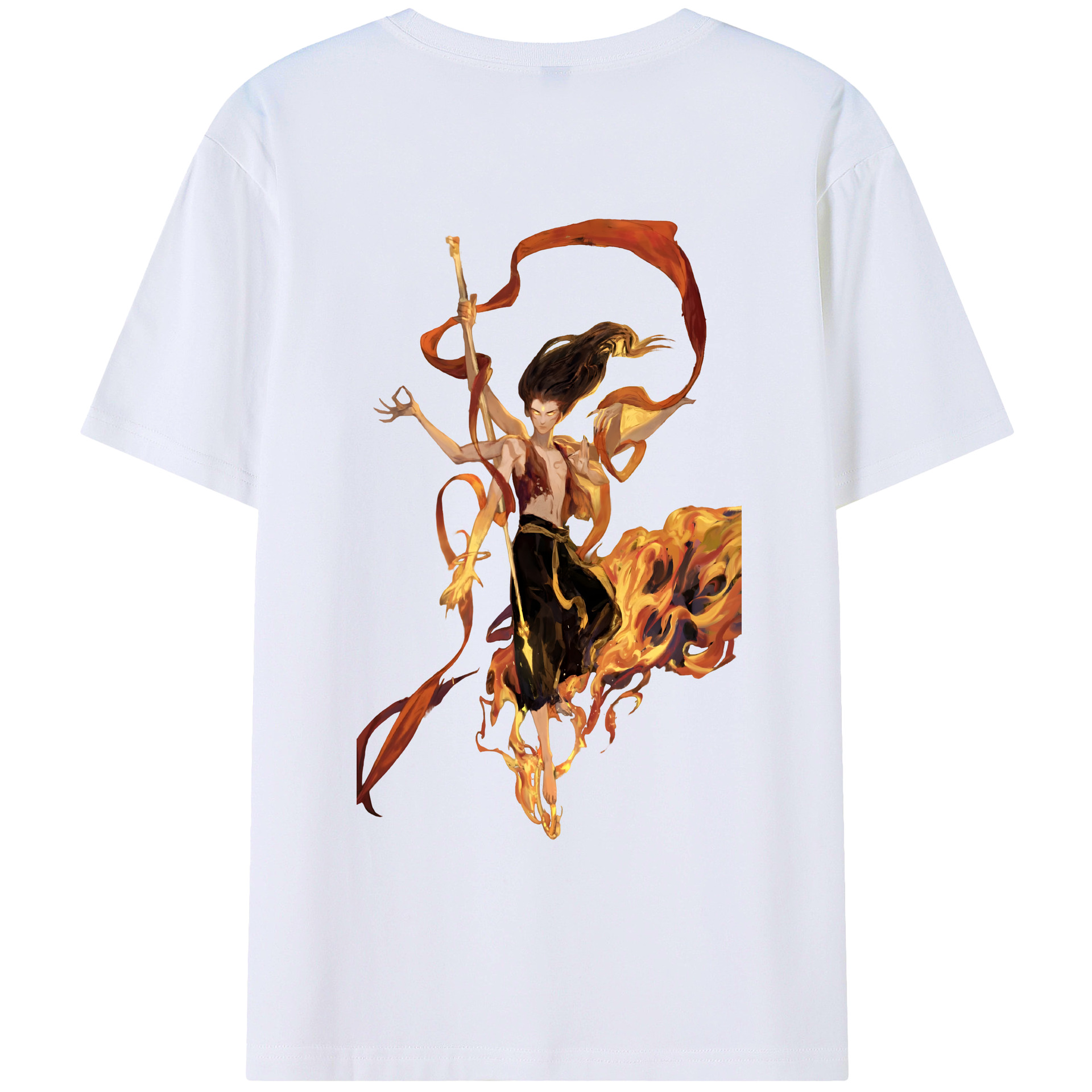 （画像用） Ne Zha 2 ナタ 魔童の大暴れ 綿100％ メンズ半袖Tシャツ（バックプリント） 通気性
