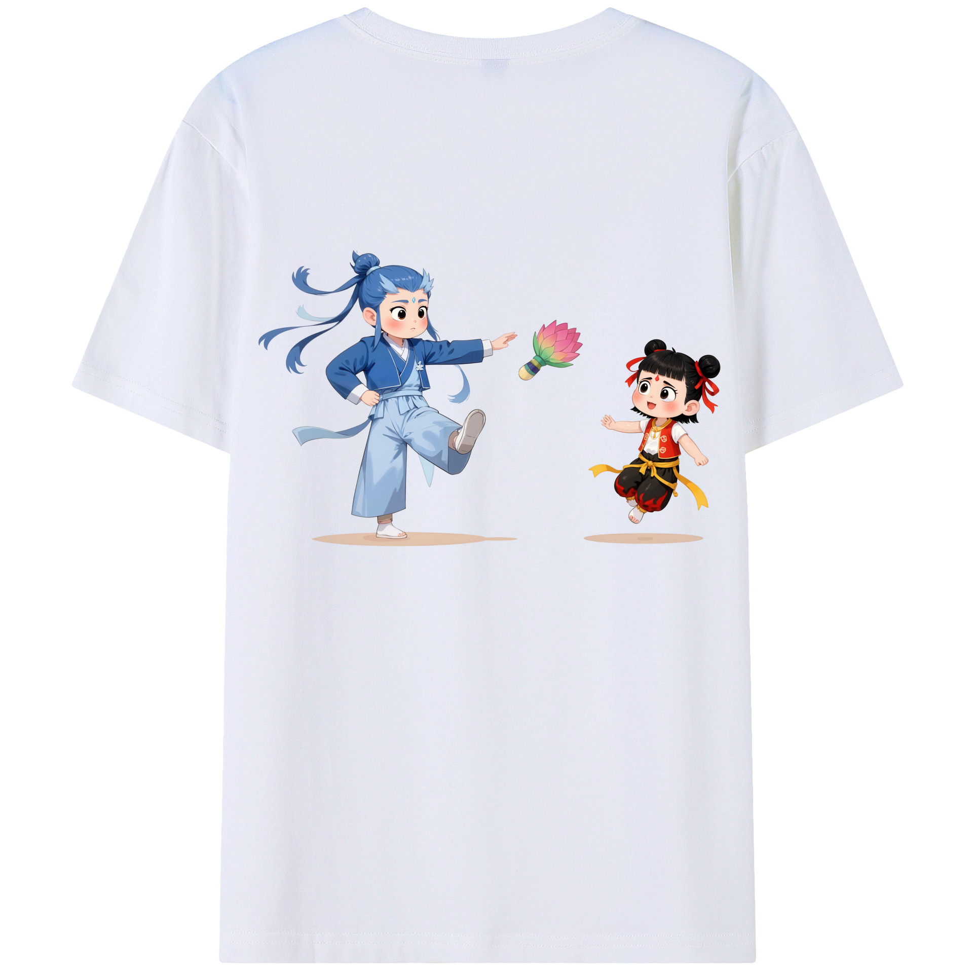 （画像用） Ne Zha 2 ナタ 魔童の大暴れ 綿100％ メンズ半袖Tシャツ（バックプリント） 通気性