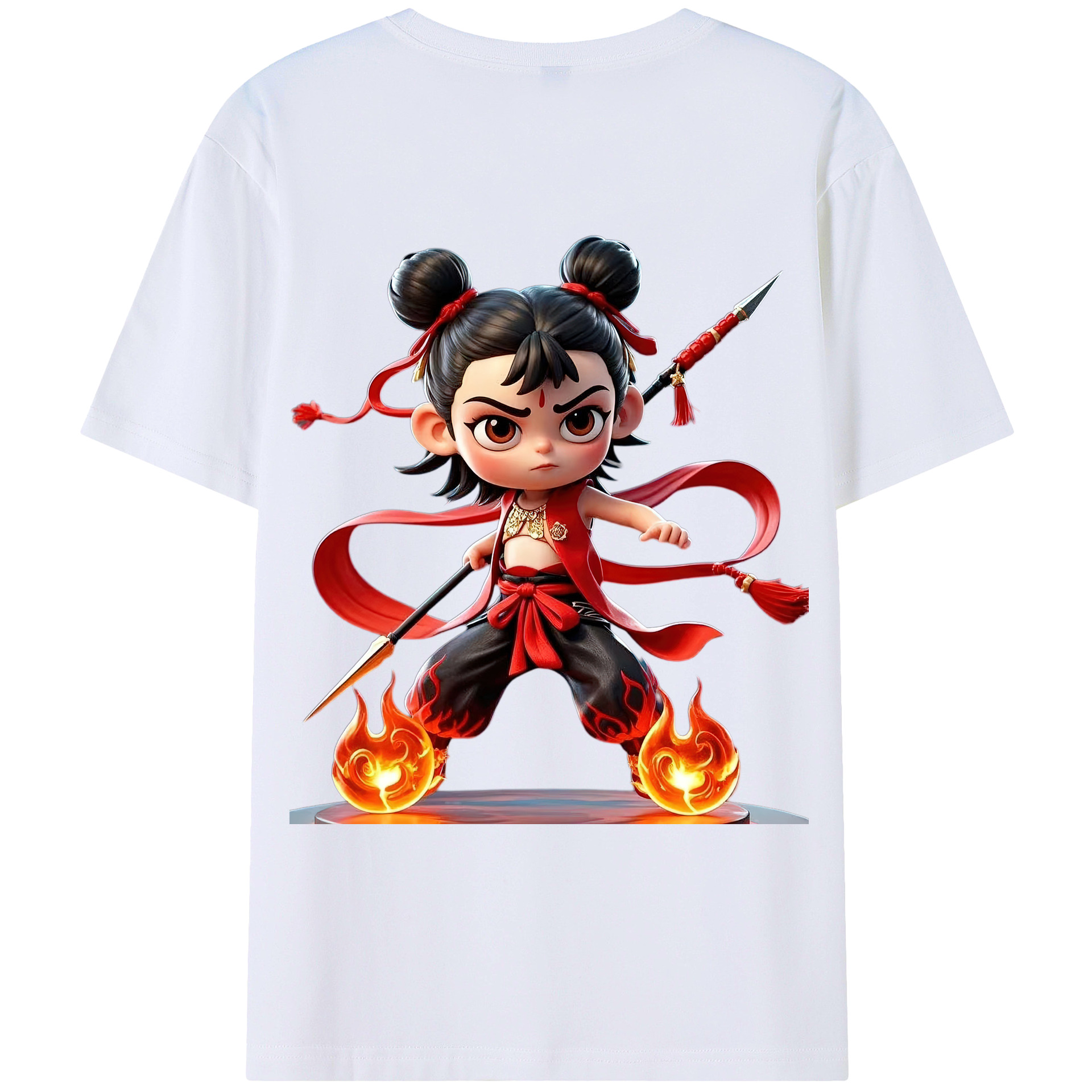 （画像用） Ne Zha 2 ナタ 魔童の大暴れ 綿100％ メンズ半袖Tシャツ（バックプリント） 通気性